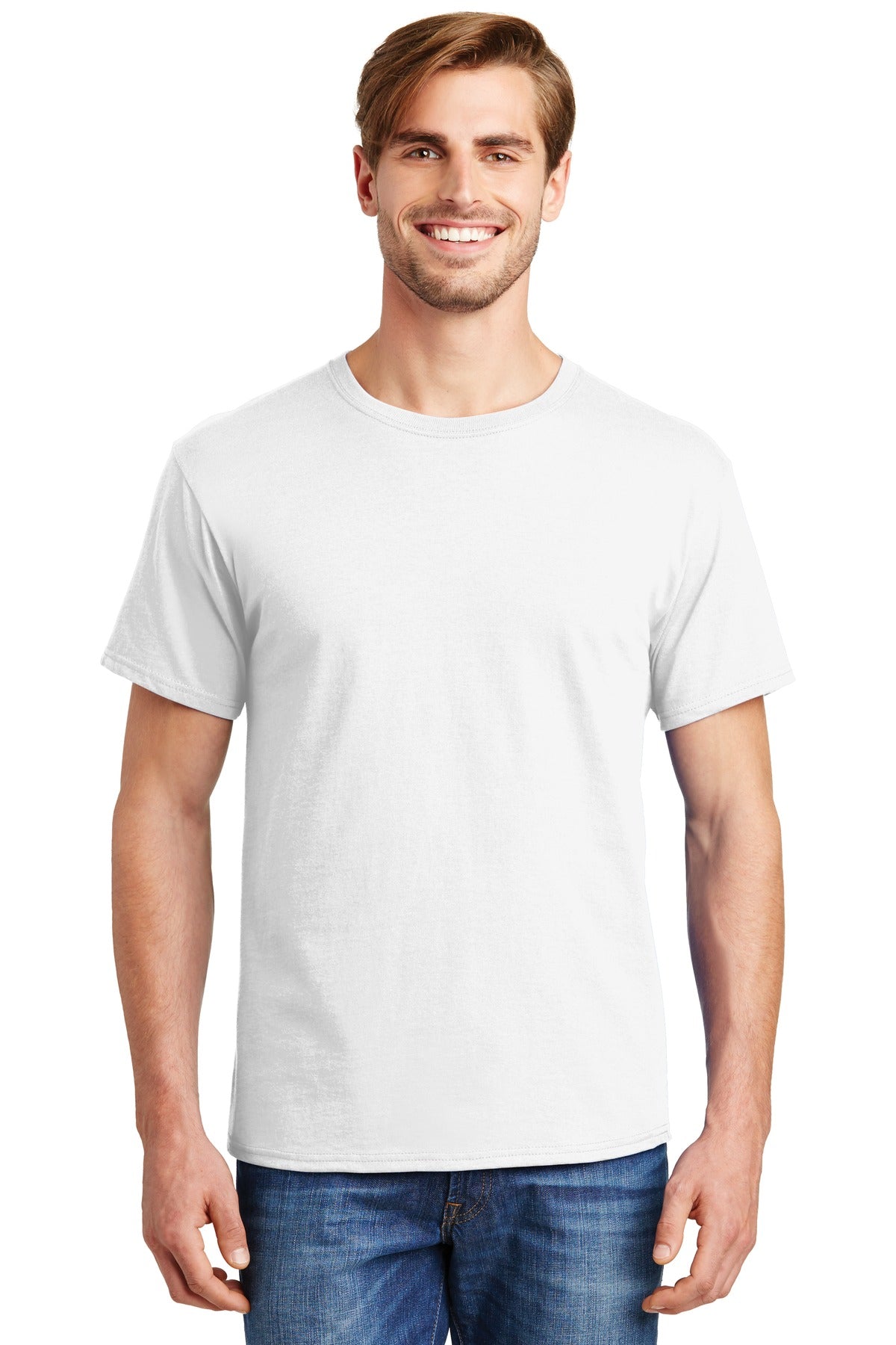 5.2-ounce 100% US-grown cotton99/1 cotton/poly (Ash)90/10 co - White