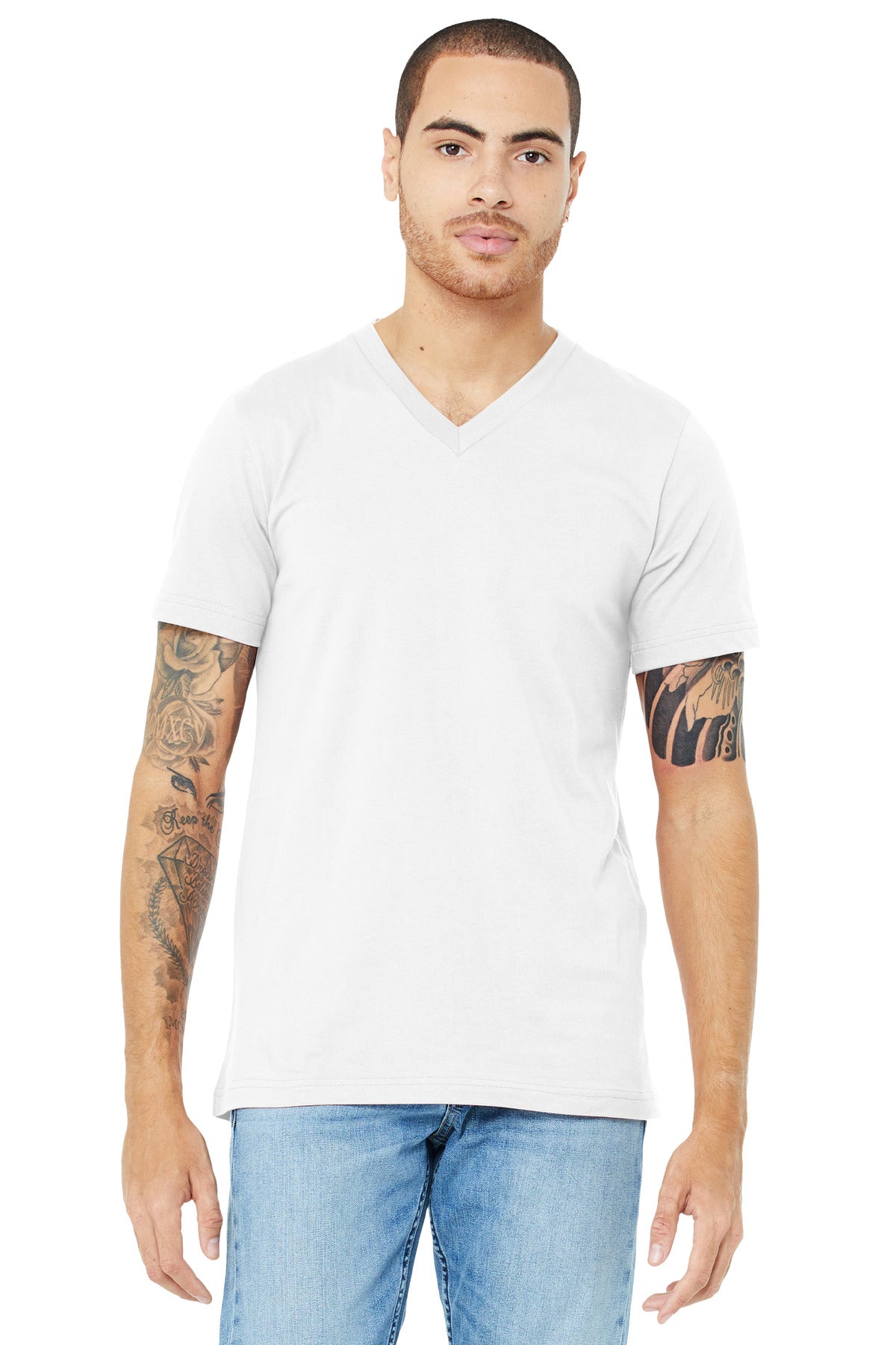 Retail fit Tear-away label Side seamed Shoulder taping Solid - White