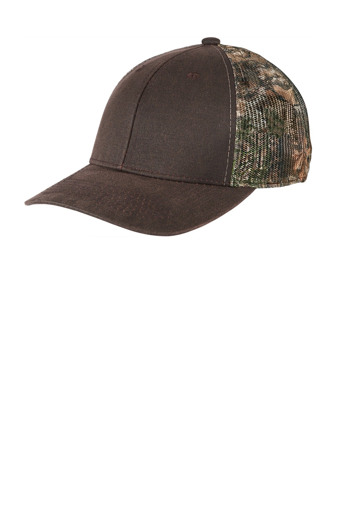Fabric: 52/48 cotton/poly front panels; 100% polyester mesh mid and back panelsStructure: Structured
