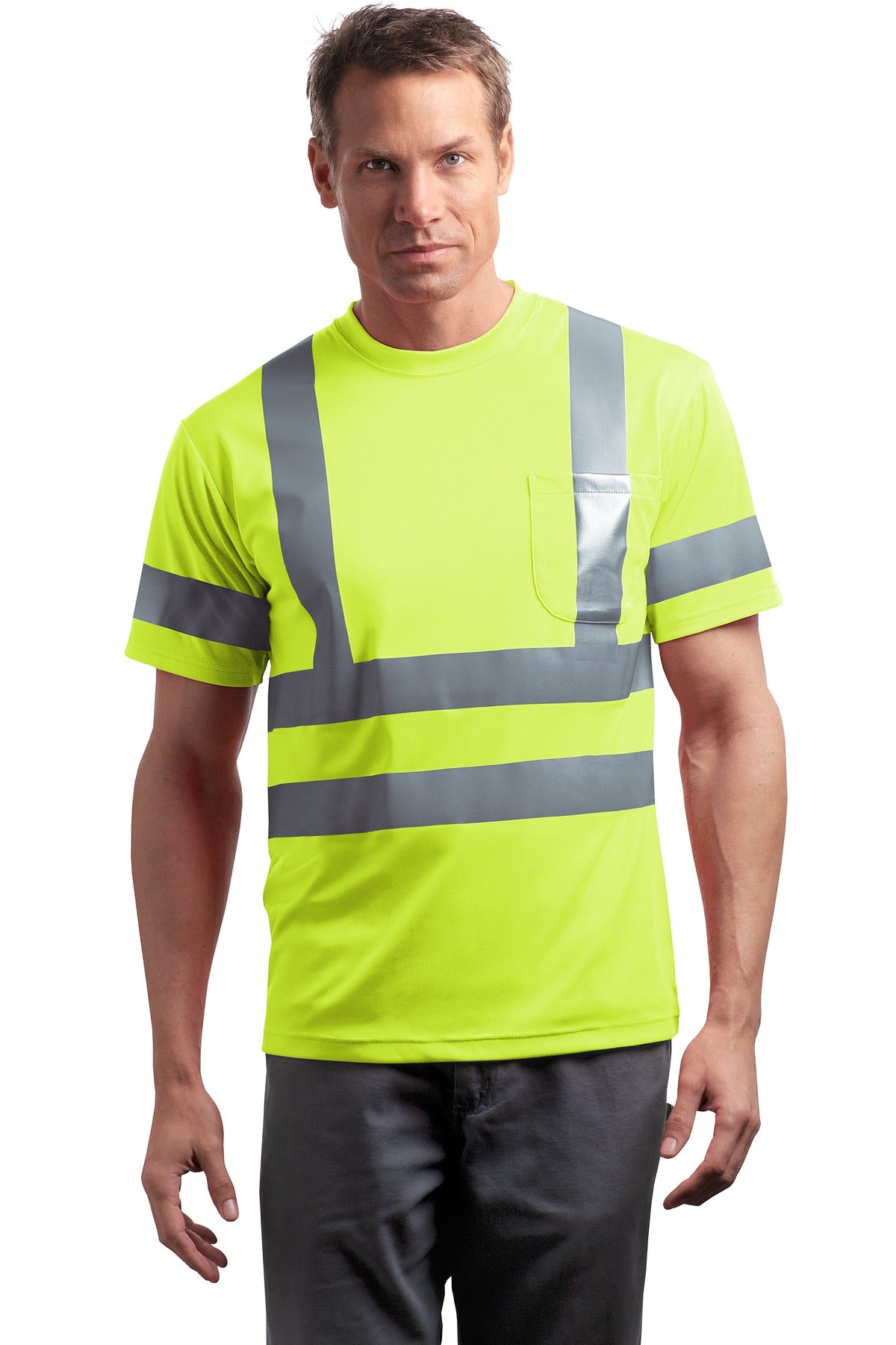 Stay safer on the jobsite in this high-visibility t-shirt th - Safety Yellow