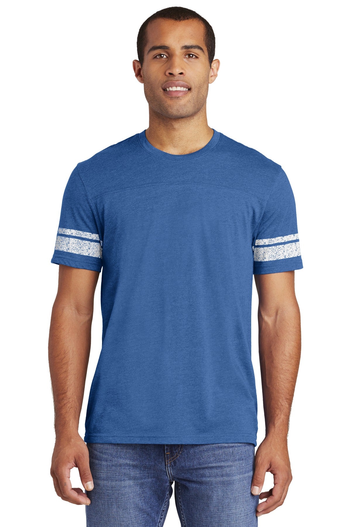 This tee has a retro game-day inspired look. 4.5-ounce 60/40 - Heathered True Royal/ White