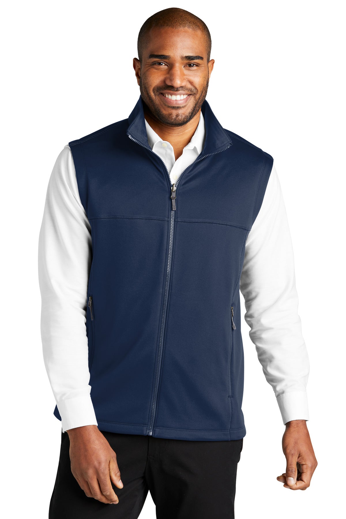 A smooth face brushed back and coverstitching make this warm - River Blue Navy