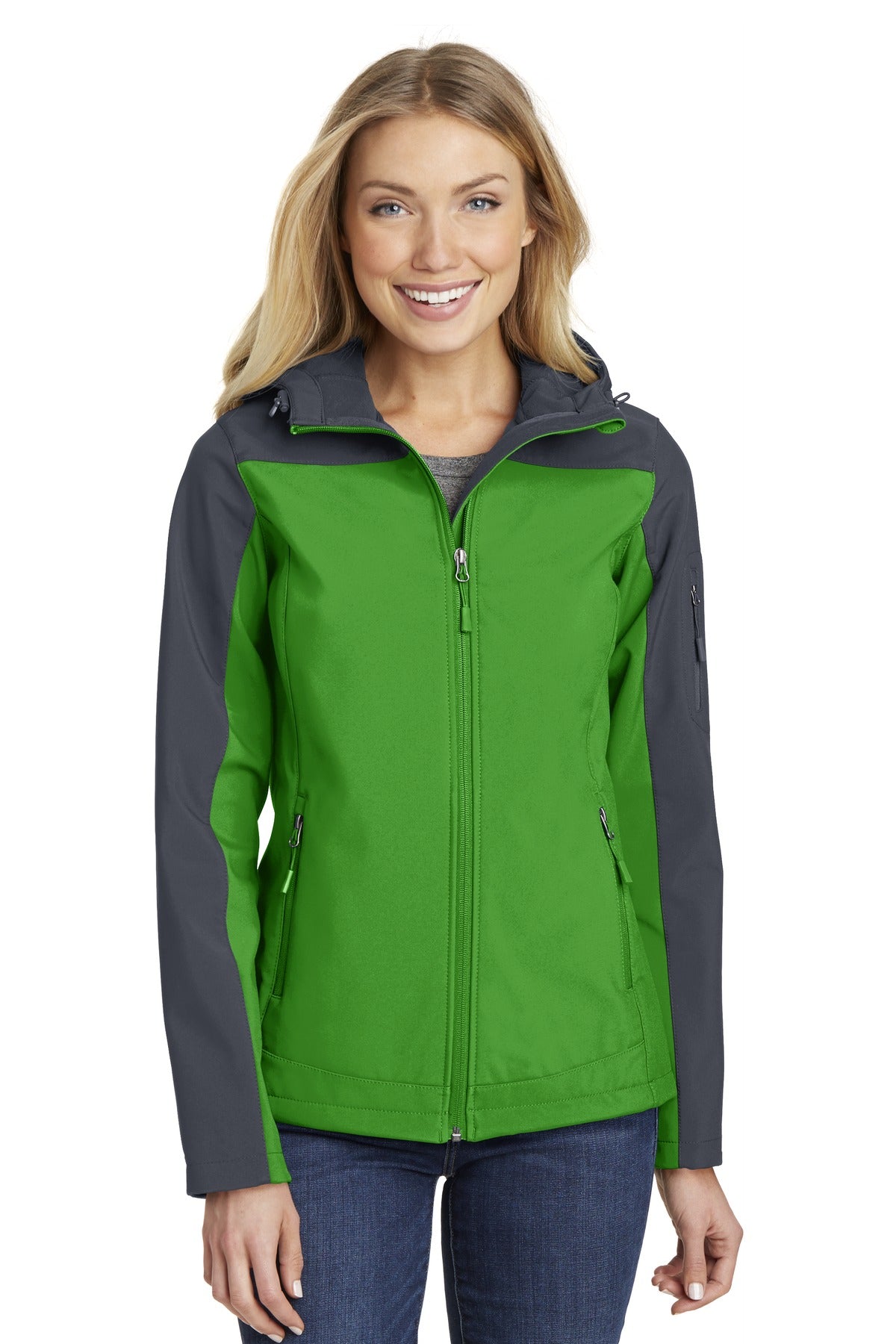 An attached hood and bold colorblocking give this well-price - Vine Green/ Battleship Grey