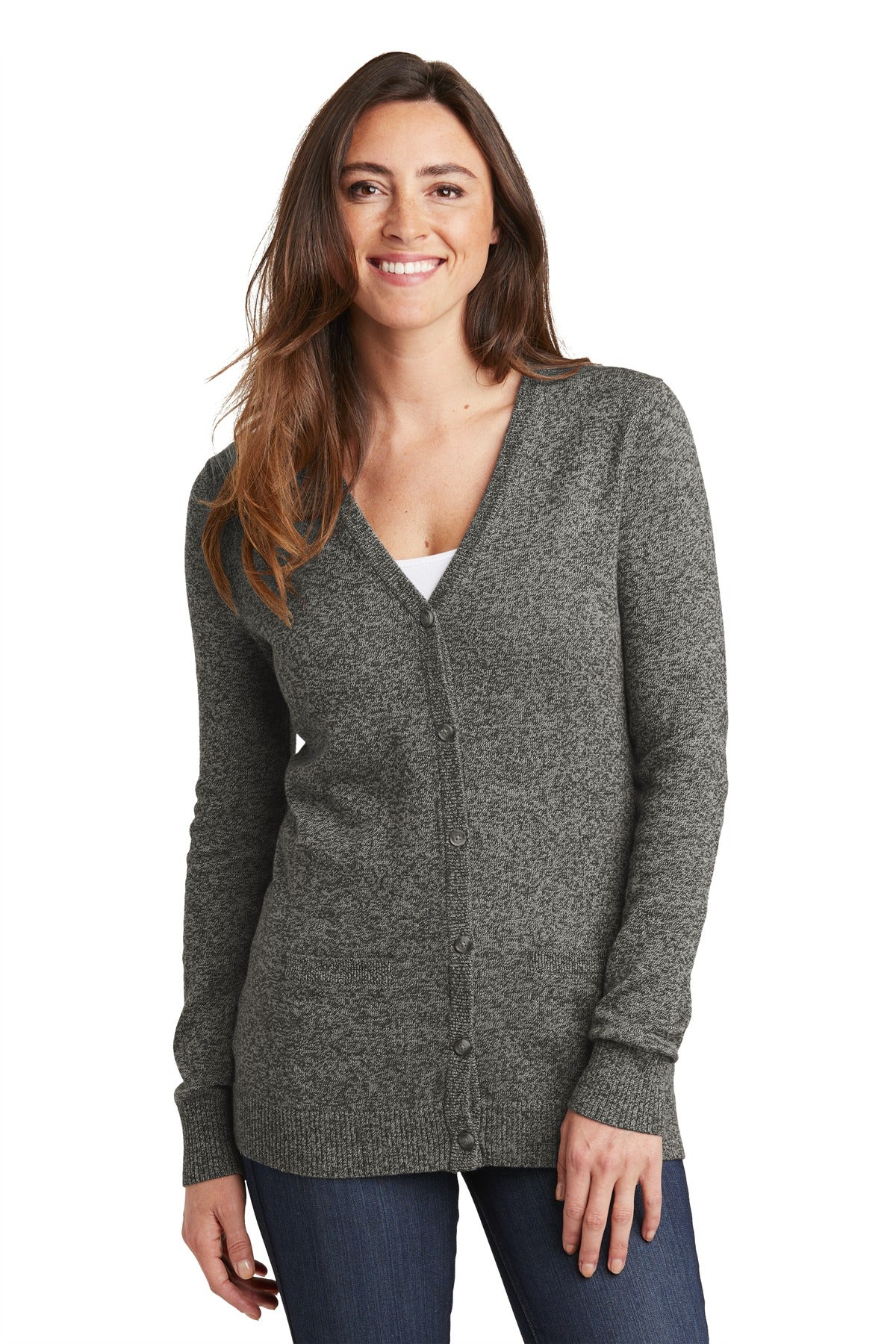 Made for layering this two-toned marled cardigan livens up a - Warm Grey Marl