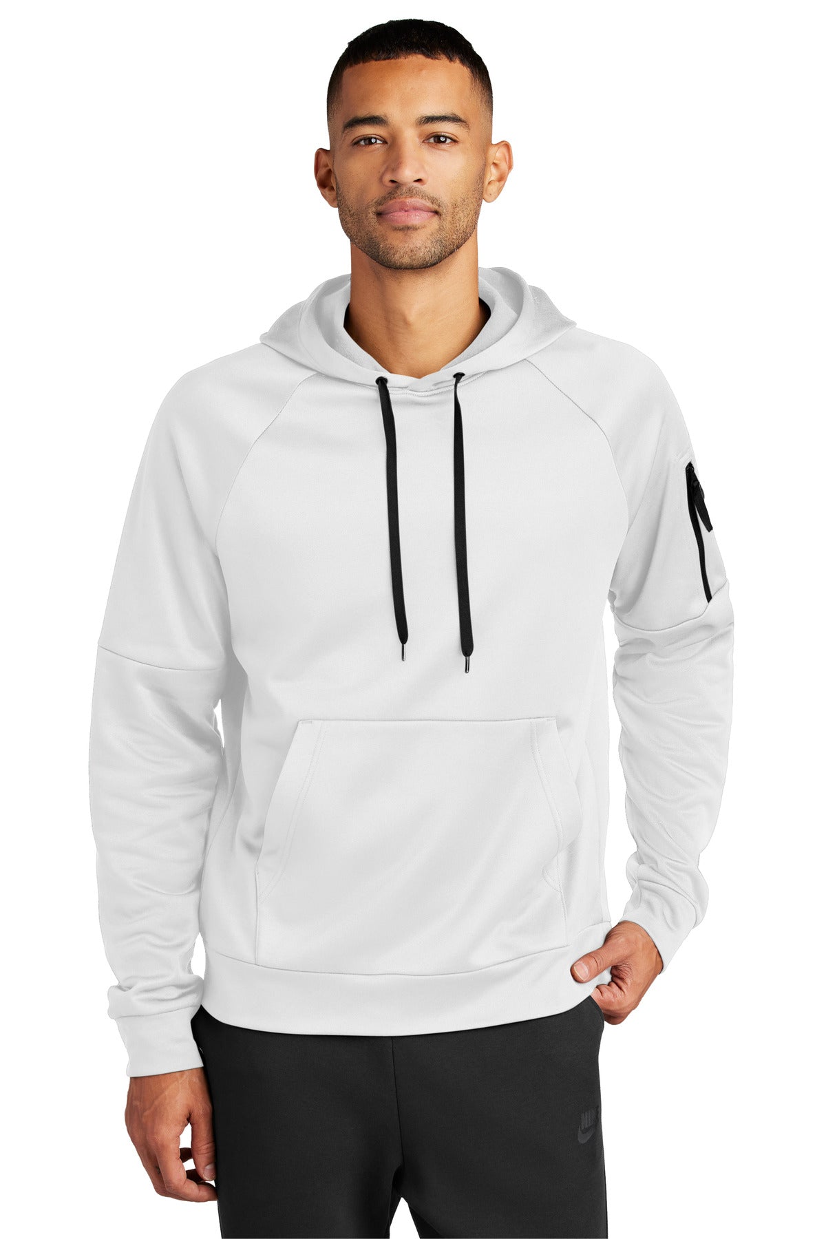 This hoodie with a zippered left arm pocket brings the heat - White