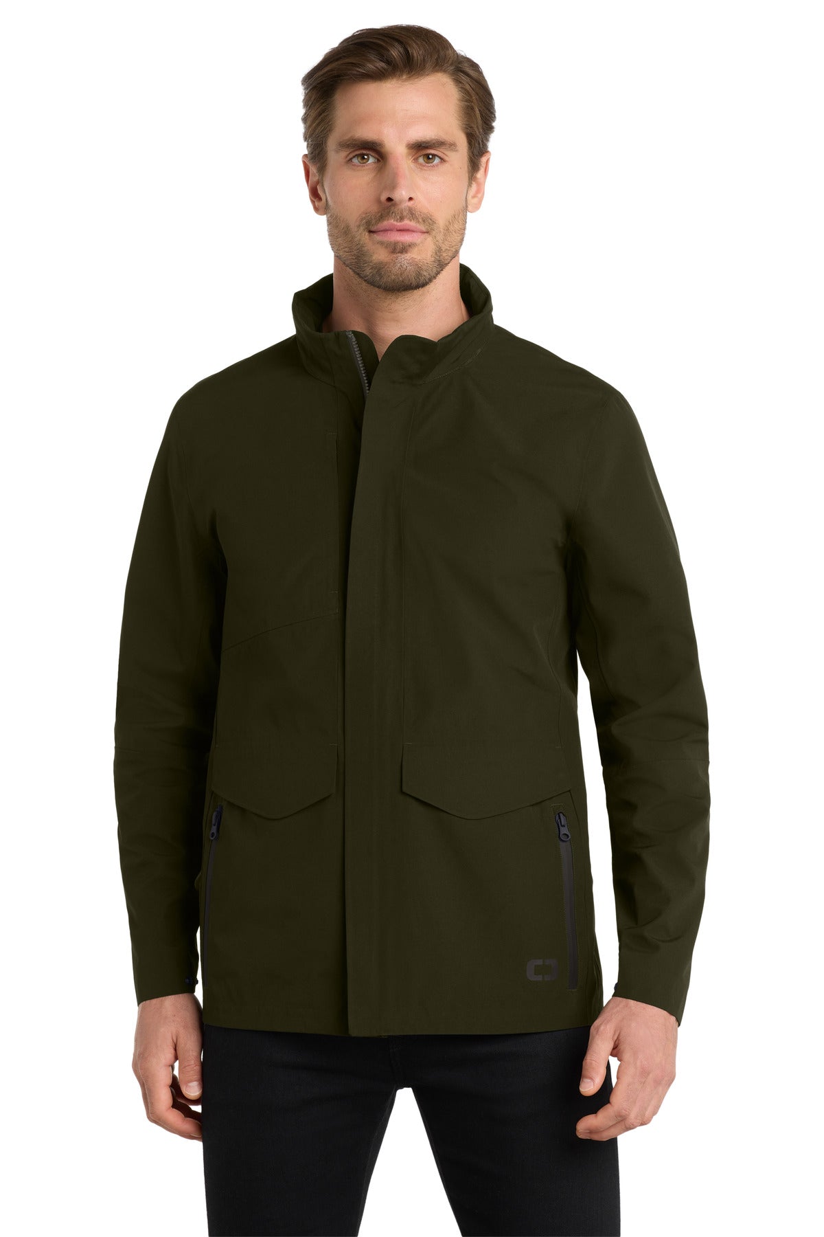 This parka-length fully seam-sealed jacket is sleek modern a - Drive Green