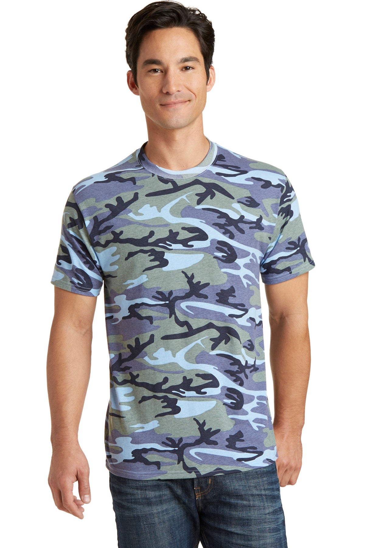 Why hide? Stand out in this fashionable camo tee.5.4-ounce 1 - Woodland Blue Camo
