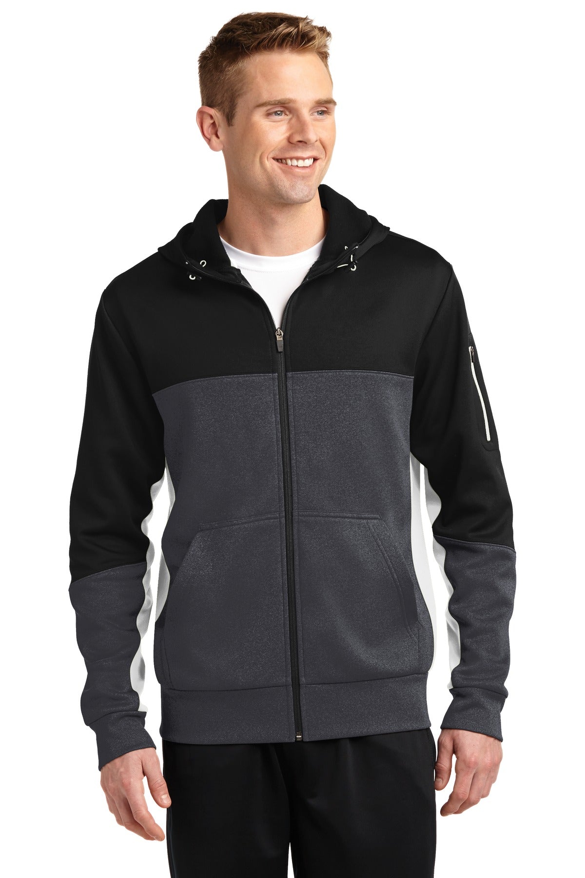 With contrast color detailing throughout this double-knit ja - Black/ Graphite Heather/ White