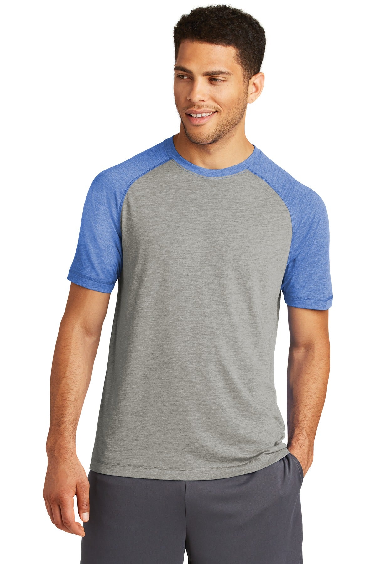This ultracomfortable tee combines moisture-wicking performa - True Royal Heather/ Light Grey Heather