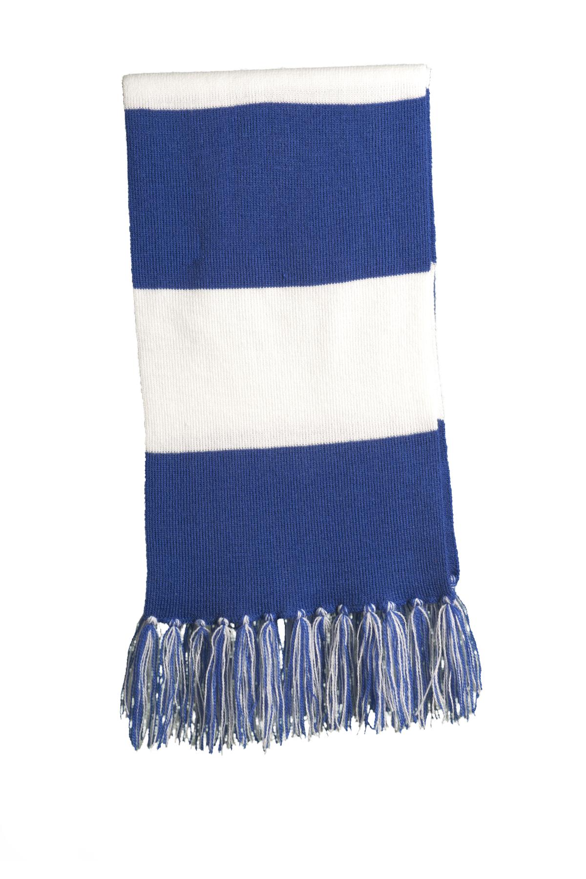 Cheer on your favorite team in this fringed scarf. Coordinat - True Royal/ White