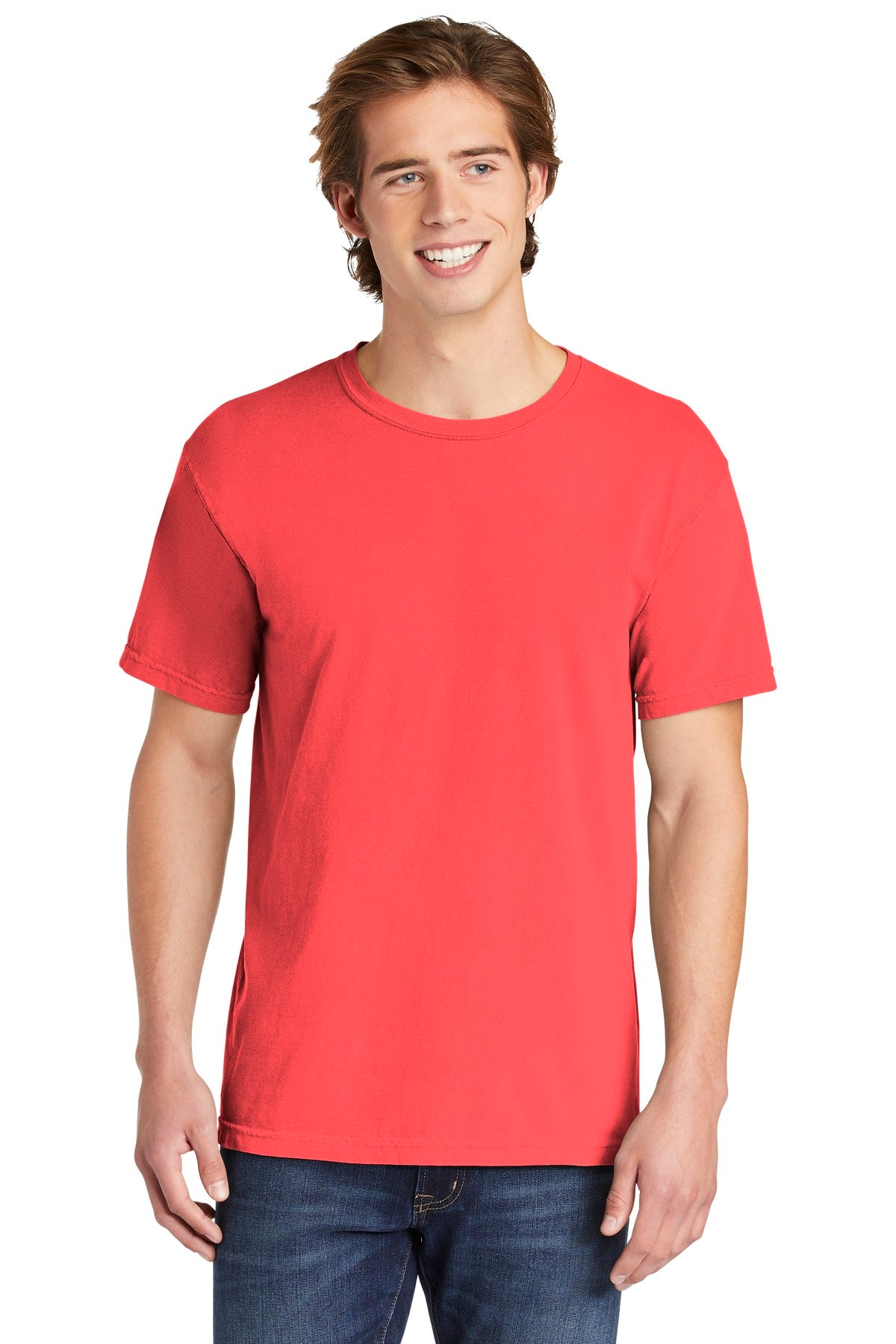 6.1-ounce 100% US ring spun cotton Soft-washed garment-dyed  - Neon Red Orange