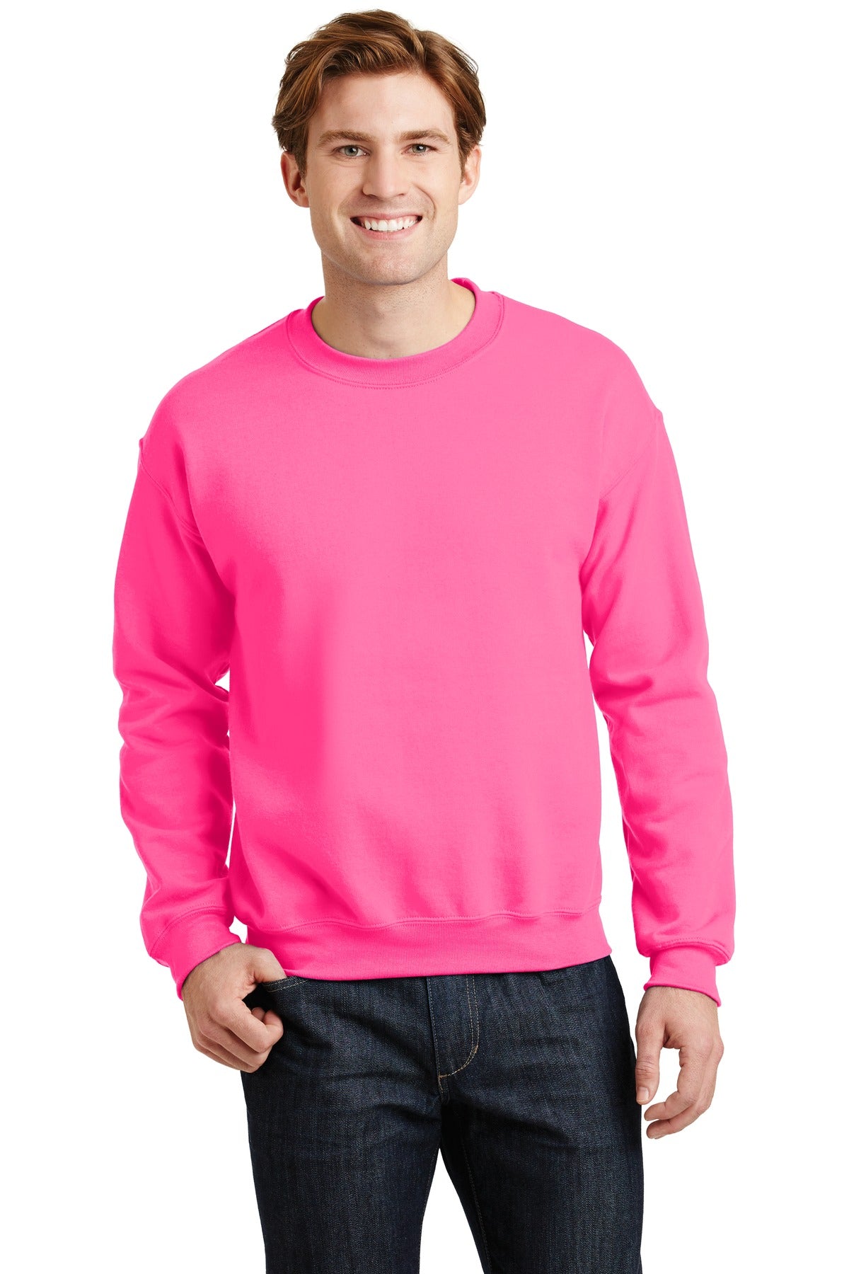 8-ounce 50/50 cotton/poly 60/40 cotton/poly (Heather Sports) - Safety Pink