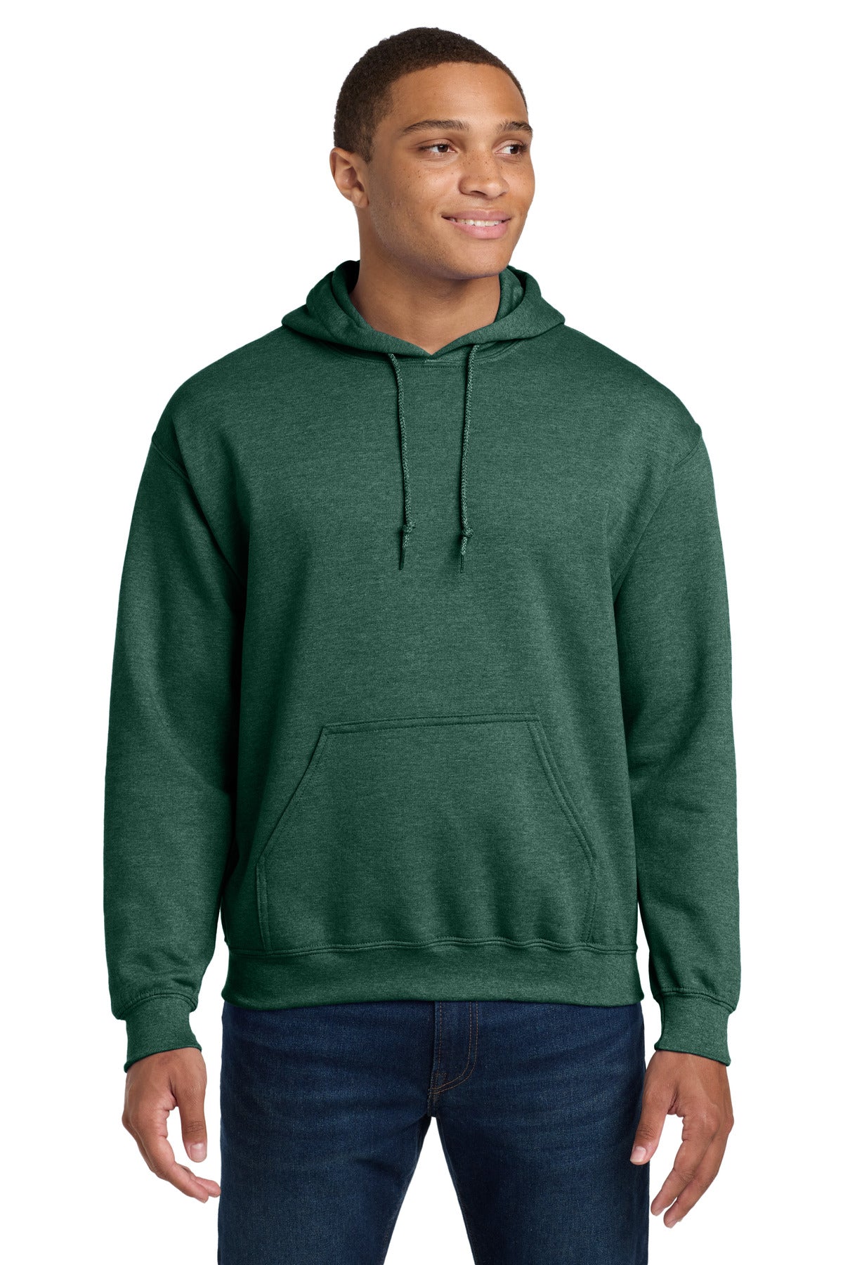 8-ounce 50/50 cotton/poly Double-needle stitching at waistba - Heather Sport Dark Green