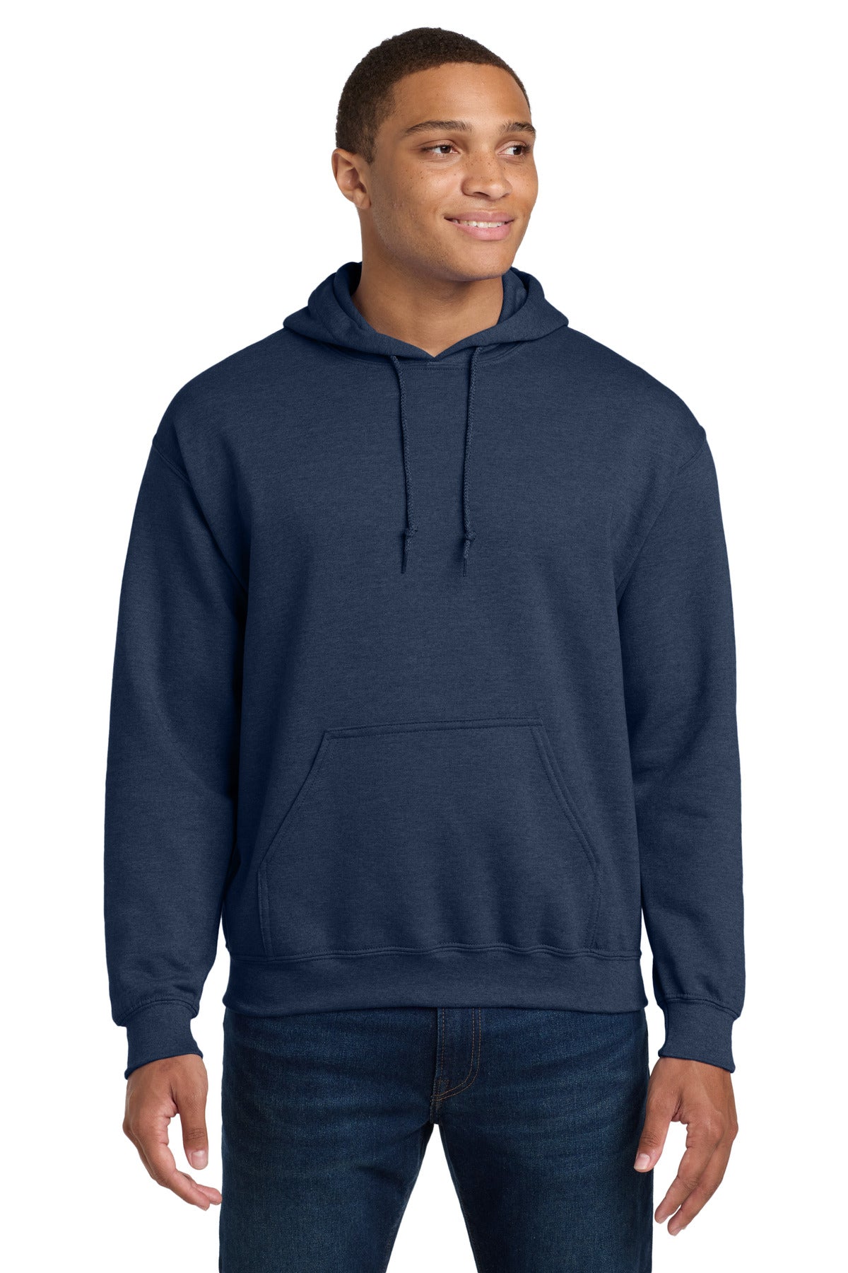 8-ounce 50/50 cotton/poly Double-needle stitching at waistba - Heather Sport Dark Navy
