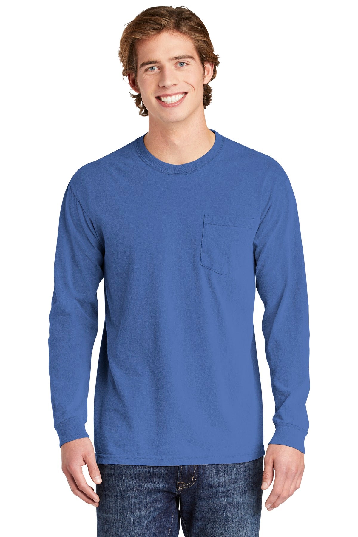 6.1-ounce 100% ring spun cotton Soft-washed garment-dyed fab - Flo Blue