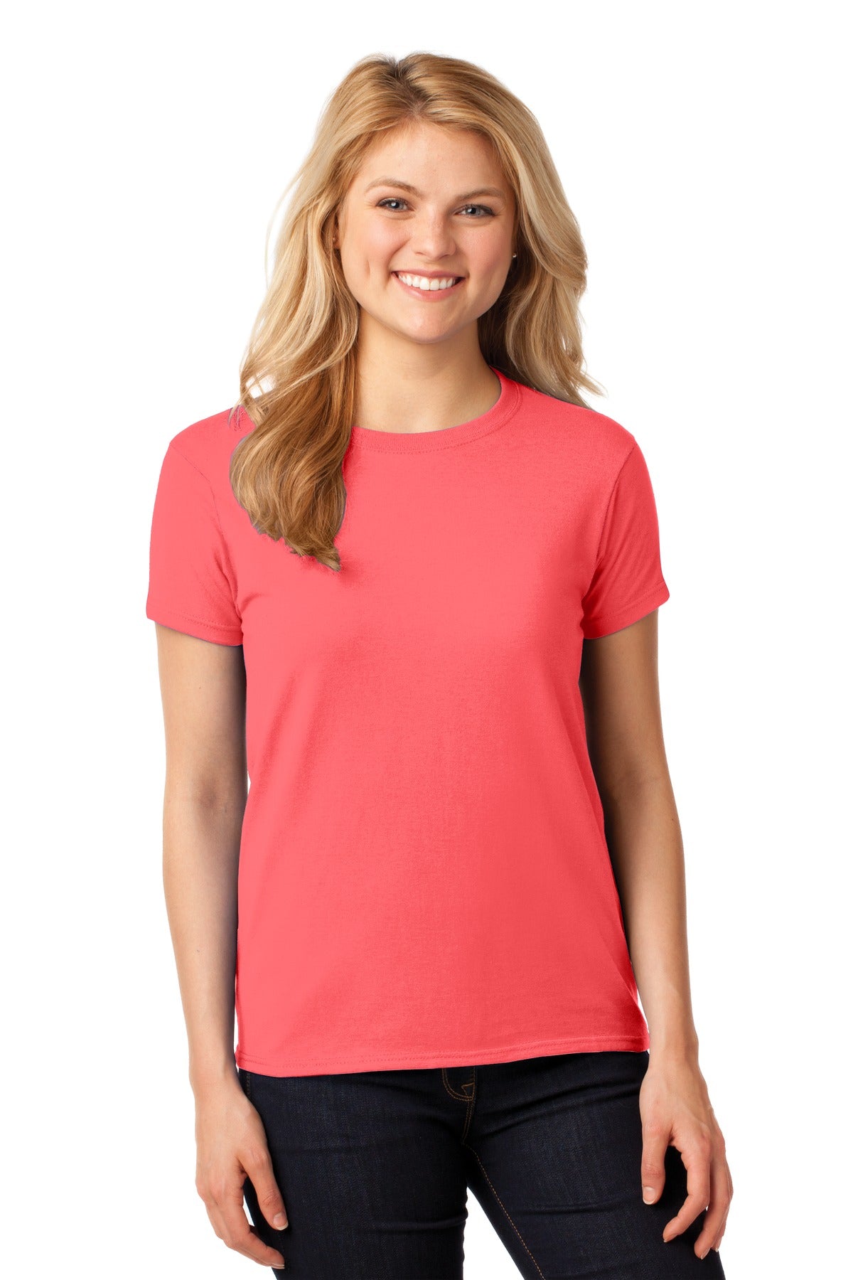 5.3-ounce 100% cotton Non-topstitched classic width rib coll - Coral Silk