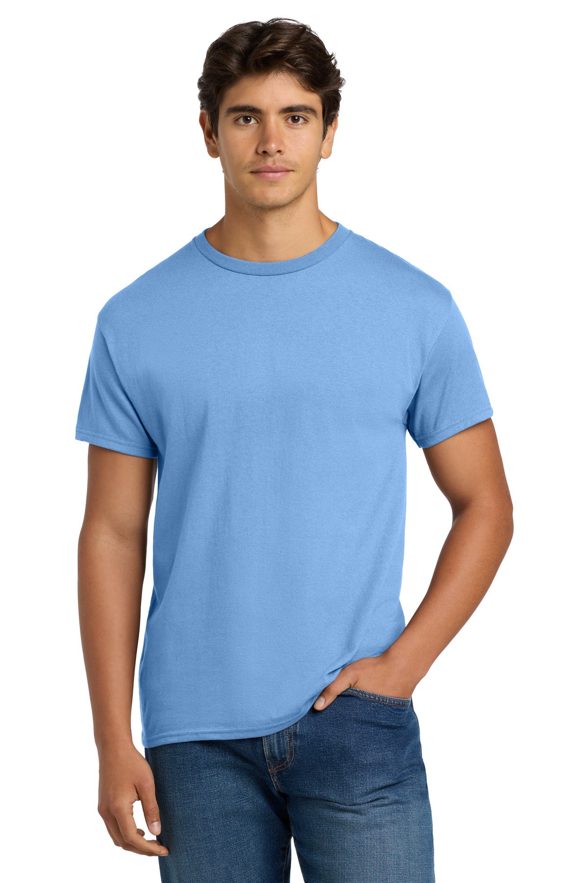 5.2-ounce 50/50 cotton/polyMade with 100% US-grown cottonPol - Carolina Blue