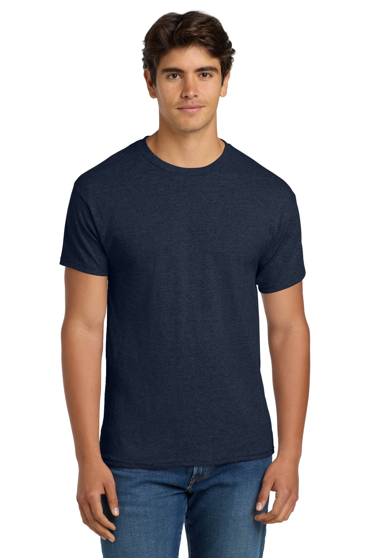 5.2-ounce 50/50 cotton/polyMade with 100% US-grown cottonPol - Heather Navy
