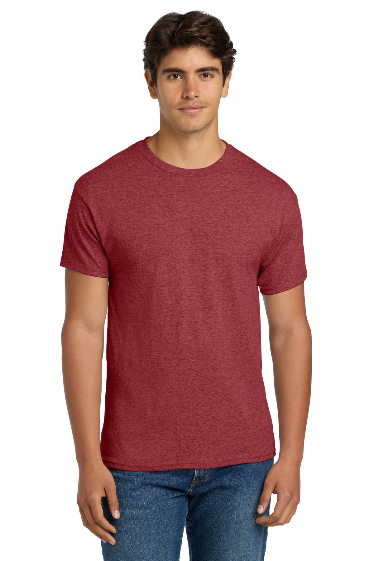 5.2-ounce 50/50 cotton/polyMade with 100% US-grown cottonPol - Heather Red