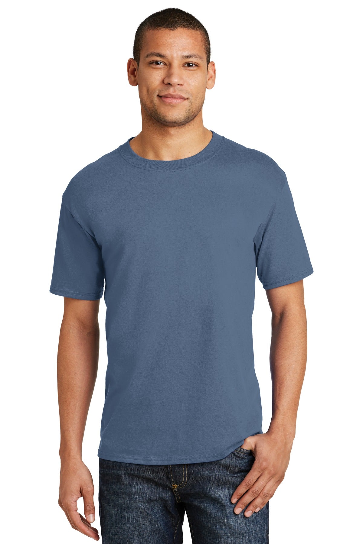6.1-ounce 100% US-grown ring spun cotton 99/1 cotton/poly (A - Denim Blue