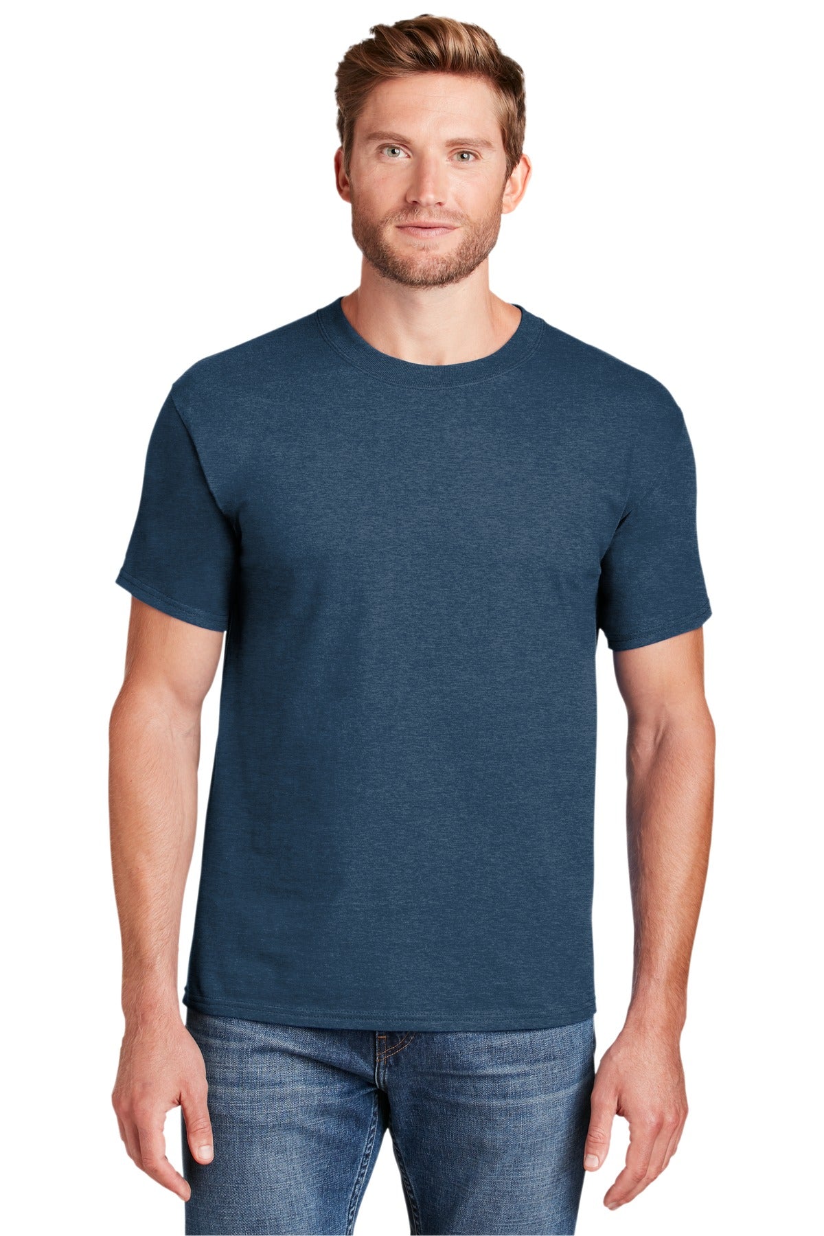 6.1-ounce 100% US-grown ring spun cotton 99/1 cotton/poly (A - Heather Blue