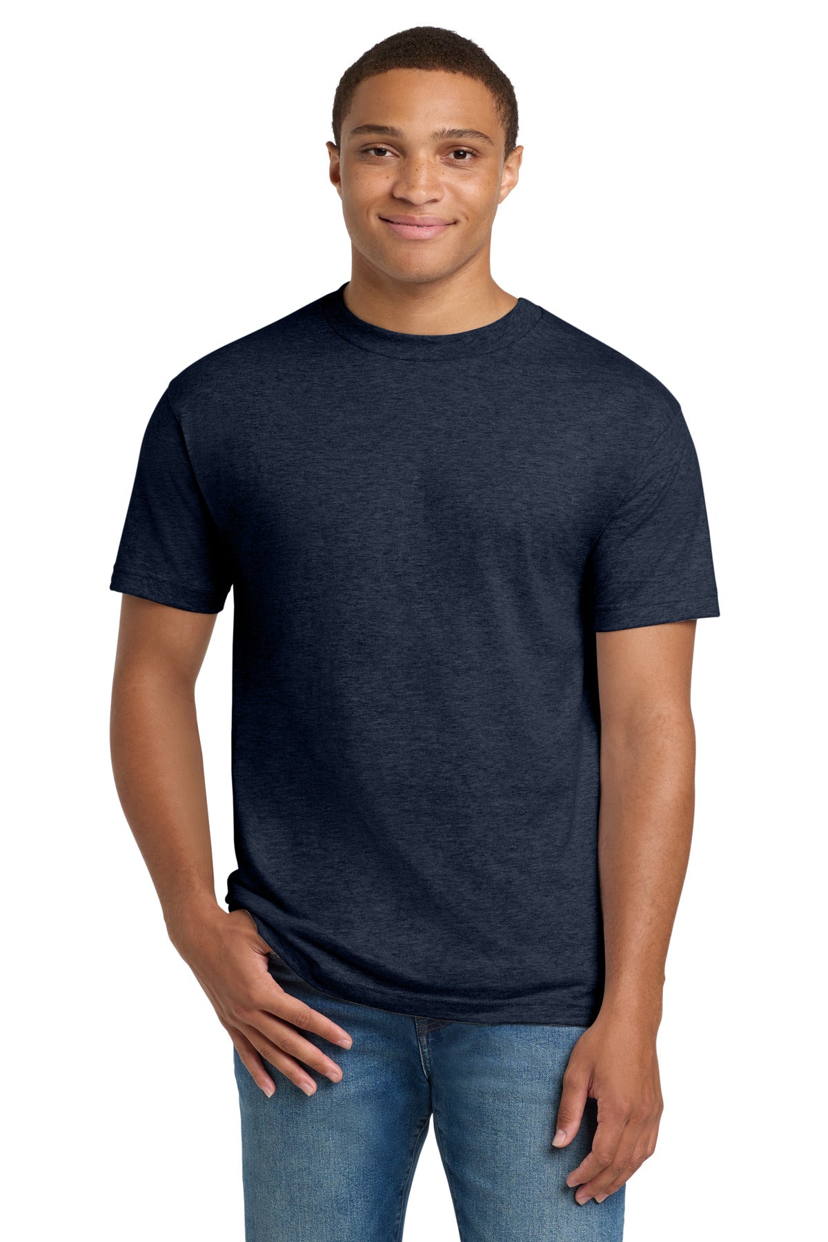6.1-ounce 100% US-grown ring spun cotton 99/1 cotton/poly (A - Heather Navy