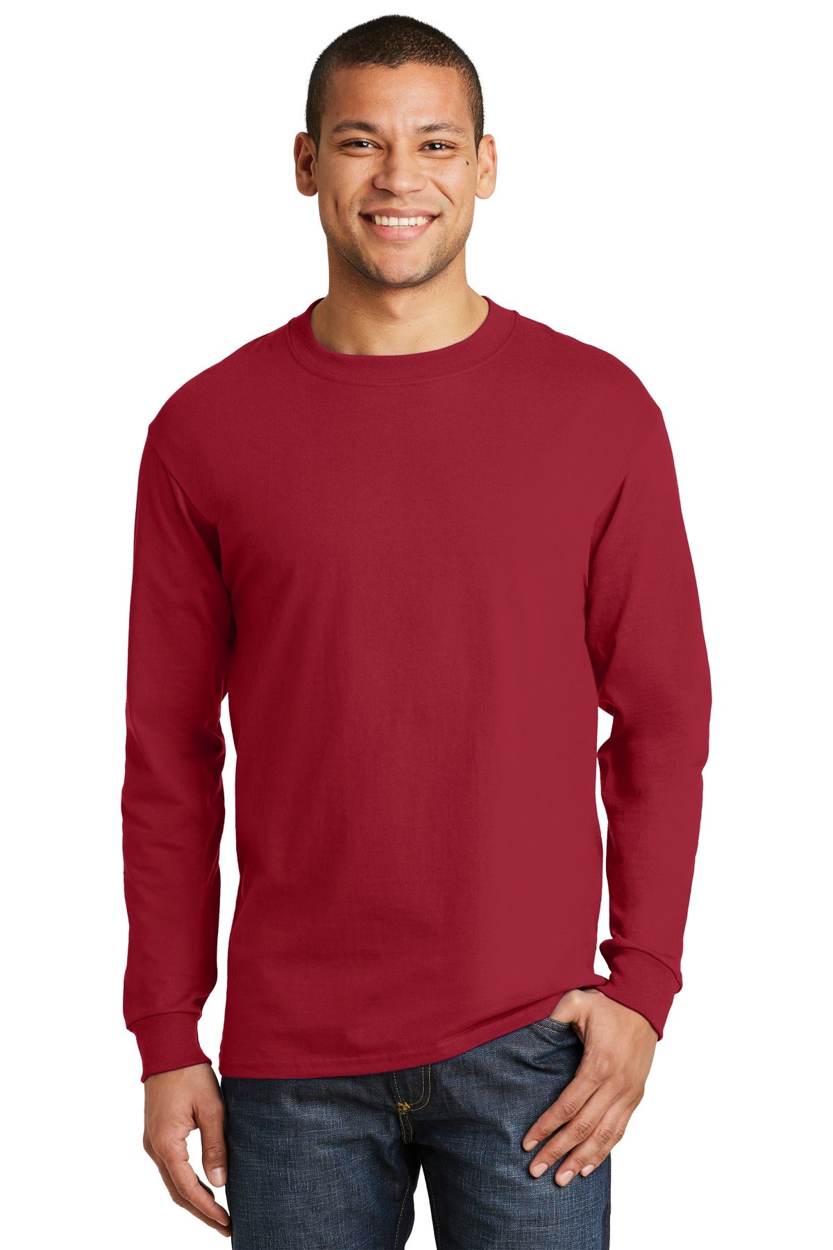 6.1-ounce 100% ring spun cotton99/1 cotton/poly (Ash)90/10 c - Deep Red