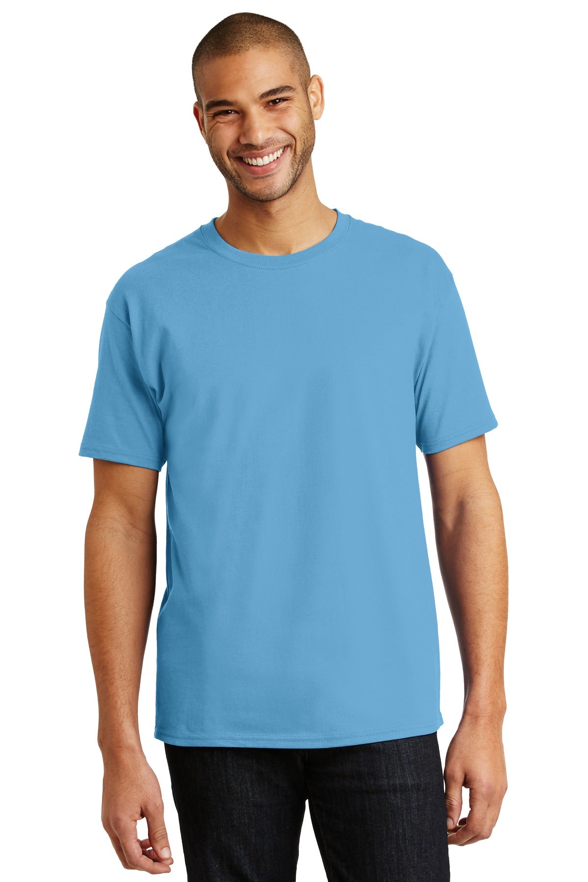 6-ounce 100% cotton 99/1 cotton/poly (Ash)60/40 cotton/poly  - Aquatic Blue