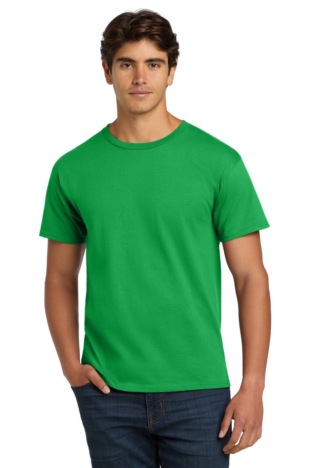 6-ounce 100% cotton 99/1 cotton/poly (Ash)60/40 cotton/poly  - Kelly Green