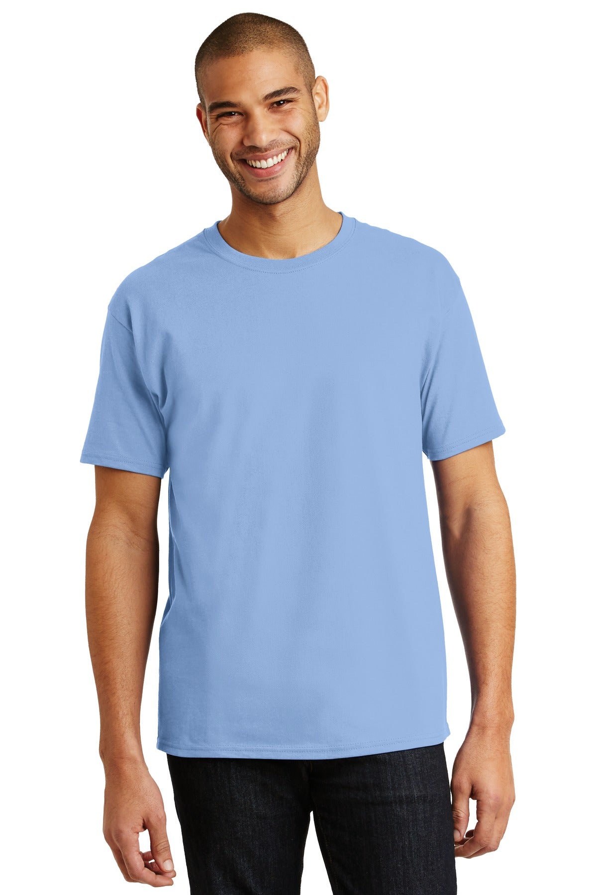 6-ounce 100% cotton 99/1 cotton/poly (Ash)60/40 cotton/poly  - Light Blue
