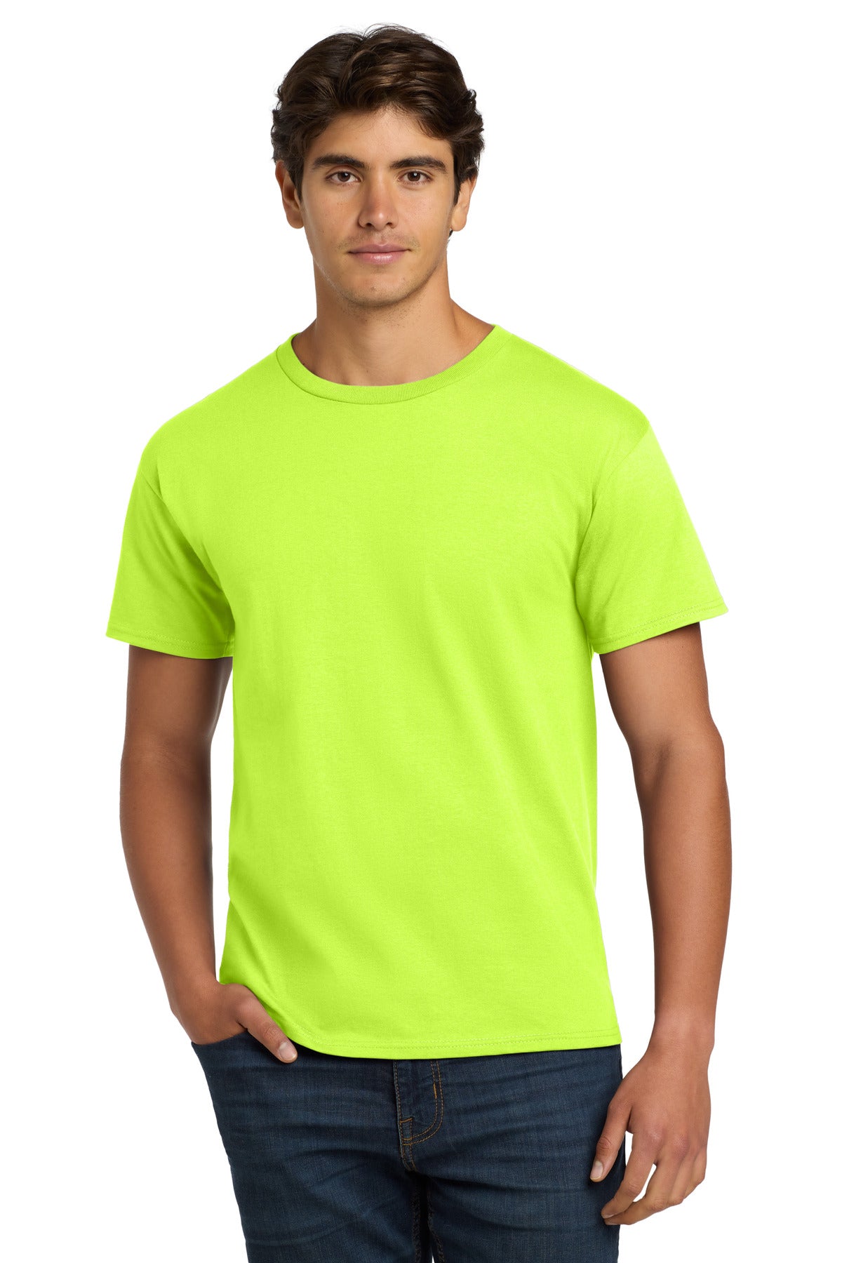 6-ounce 100% cotton 99/1 cotton/poly (Ash)60/40 cotton/poly  - Safety Green