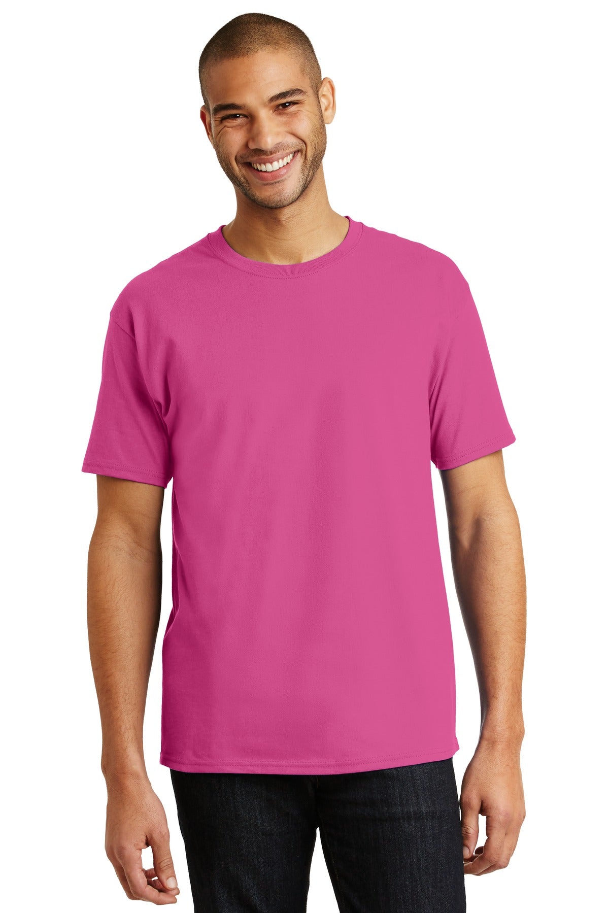 6-ounce 100% cotton 99/1 cotton/poly (Ash)60/40 cotton/poly  - Wow Pink