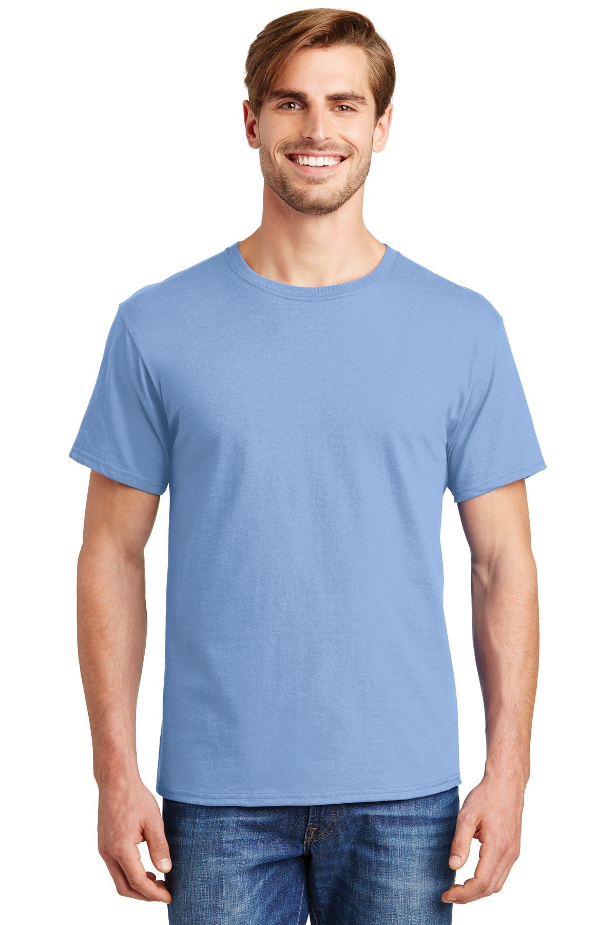 5.2-ounce 100% US-grown cotton99/1 cotton/poly (Ash)90/10 co - Light Blue