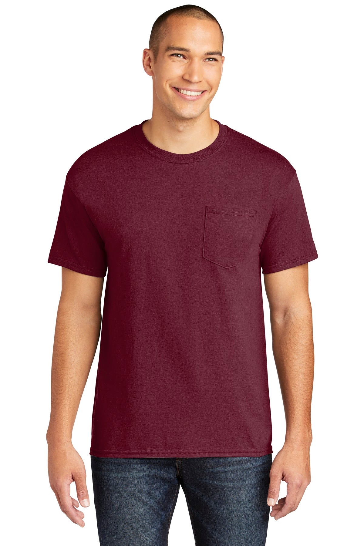 5.3-ounce 100% US cotton 50/50 cotton/poly (Graphite Heather - Maroon
