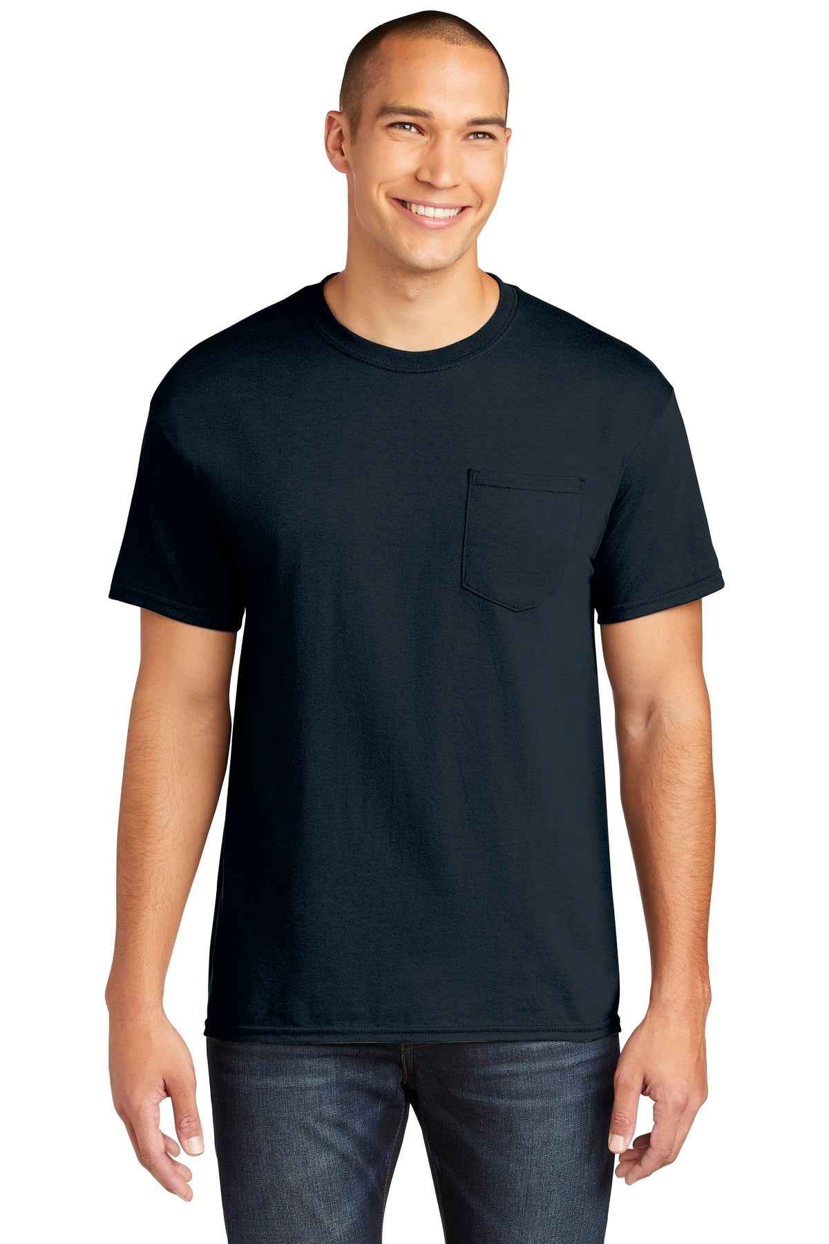 5.3-ounce 100% US cotton 50/50 cotton/poly (Graphite Heather - Navy