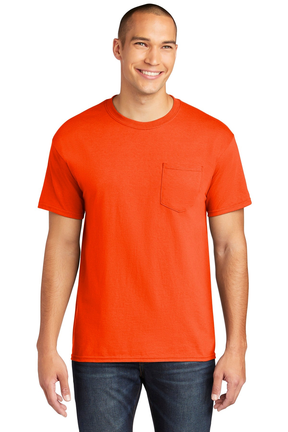 5.3-ounce 100% US cotton 50/50 cotton/poly (Graphite Heather - Orange
