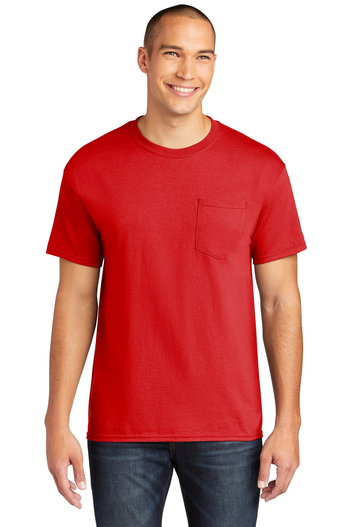 5.3-ounce 100% US cotton 50/50 cotton/poly (Graphite Heather - Red