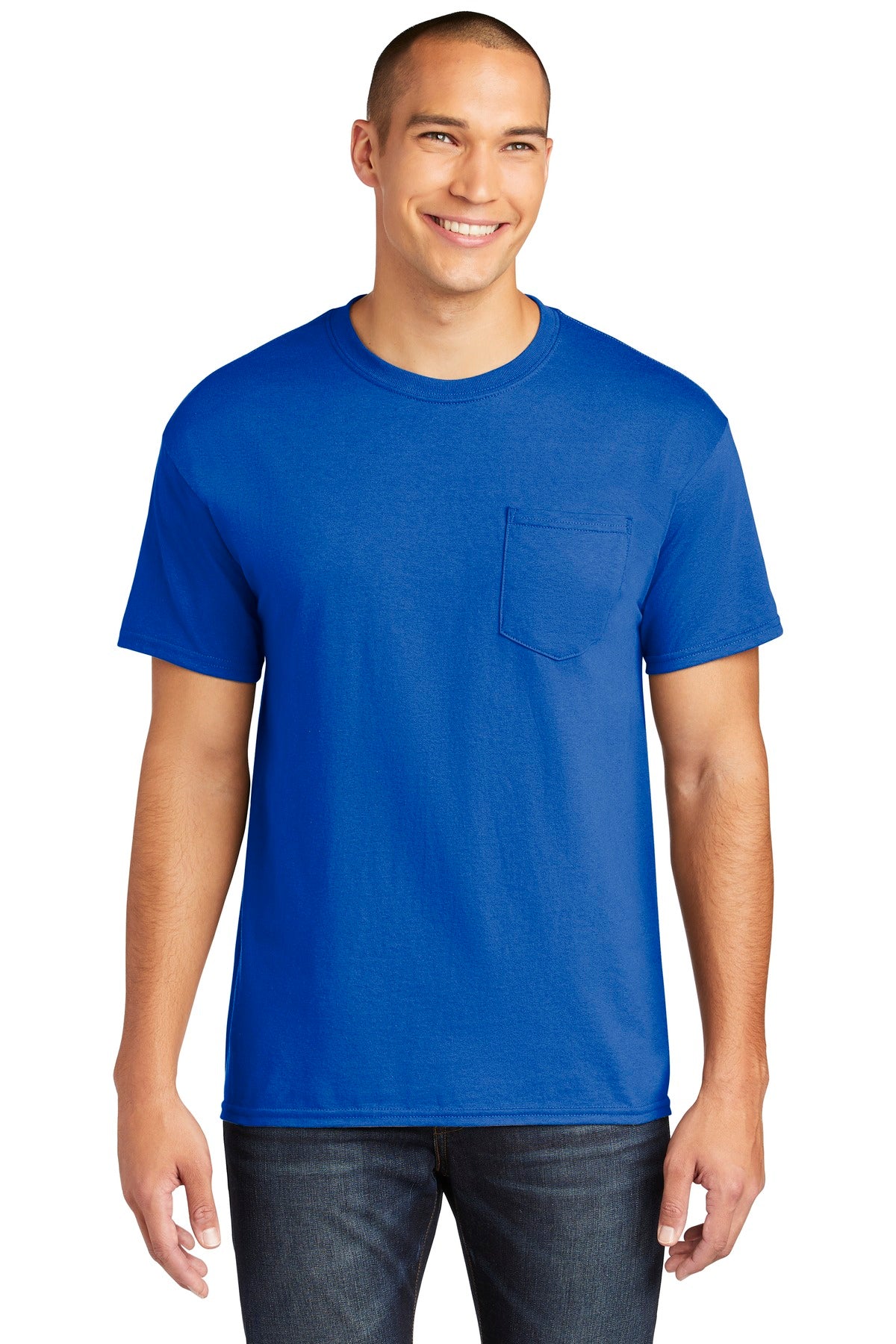 5.3-ounce 100% US cotton 50/50 cotton/poly (Graphite Heather - Royal
