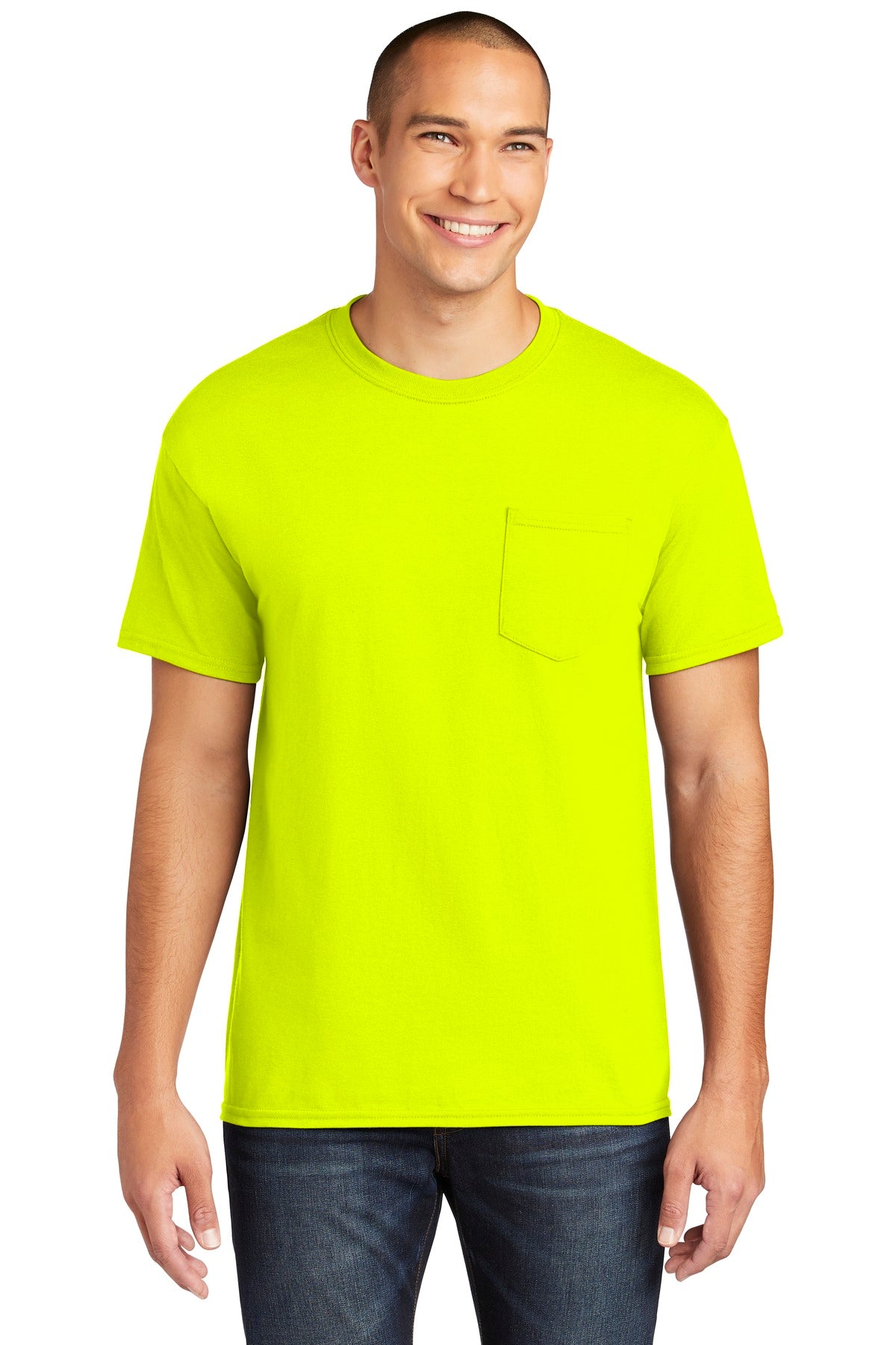 5.3-ounce 100% US cotton 50/50 cotton/poly (Graphite Heather - Safety Green