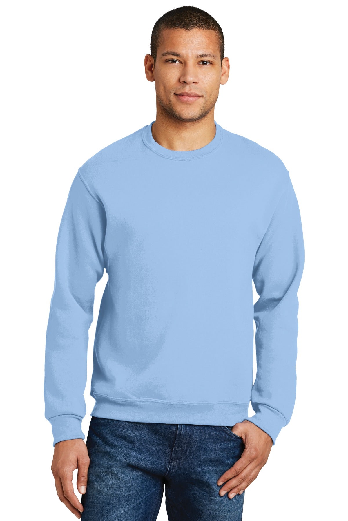 8-ounce 50/50 cotton/poly NuBlend pill-resistant fleeceHigh- - Light Blue