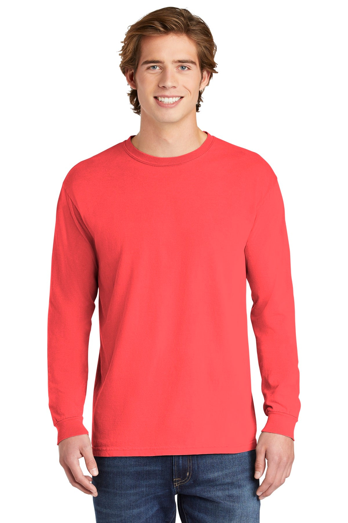6.1-ounce 100% US ring spun cotton Soft-washed garment-dyed  - Neon Red Orange