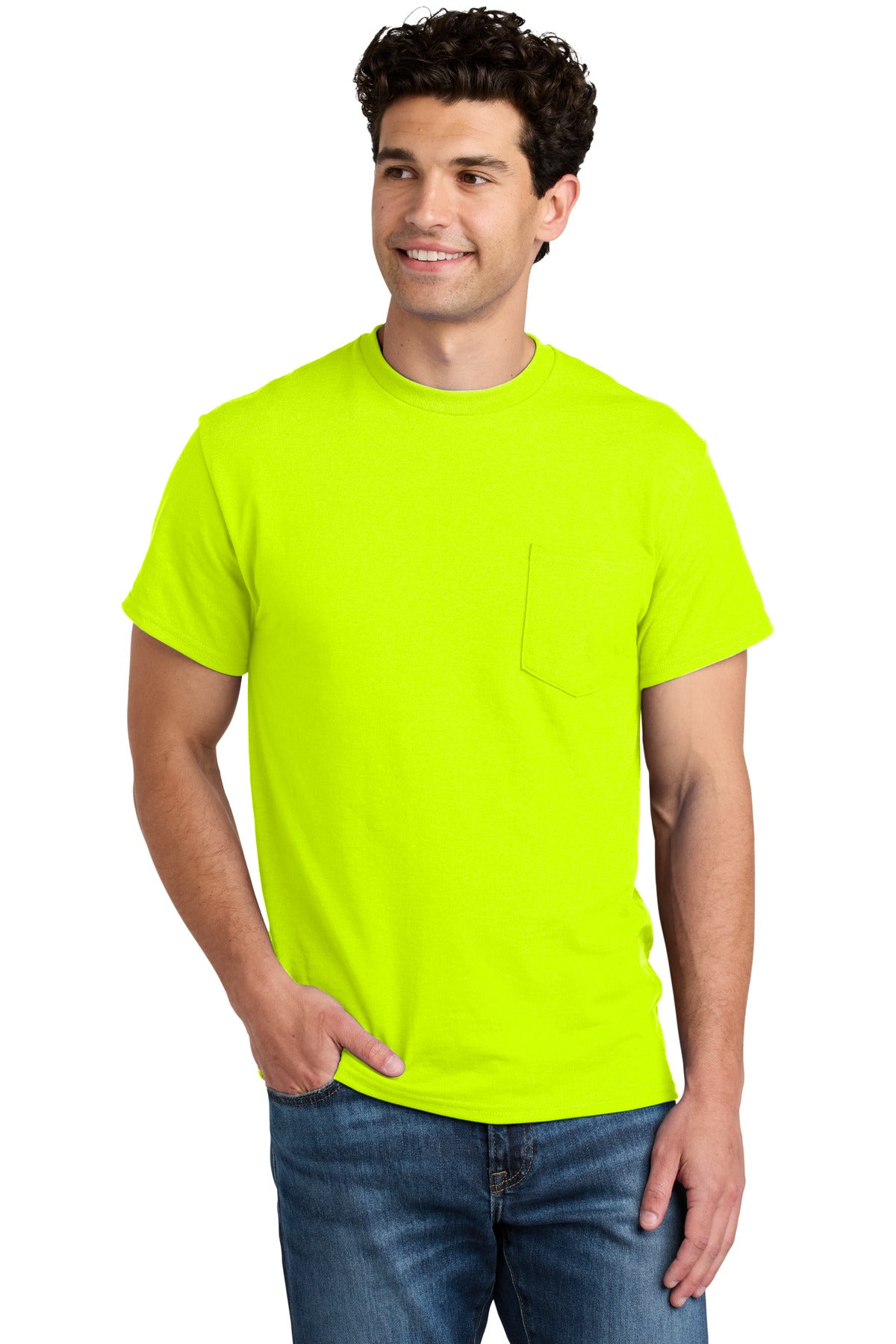 5.5-ounce 50/50 cotton/poly DryBlend moisture-wicking proper - Safety Green