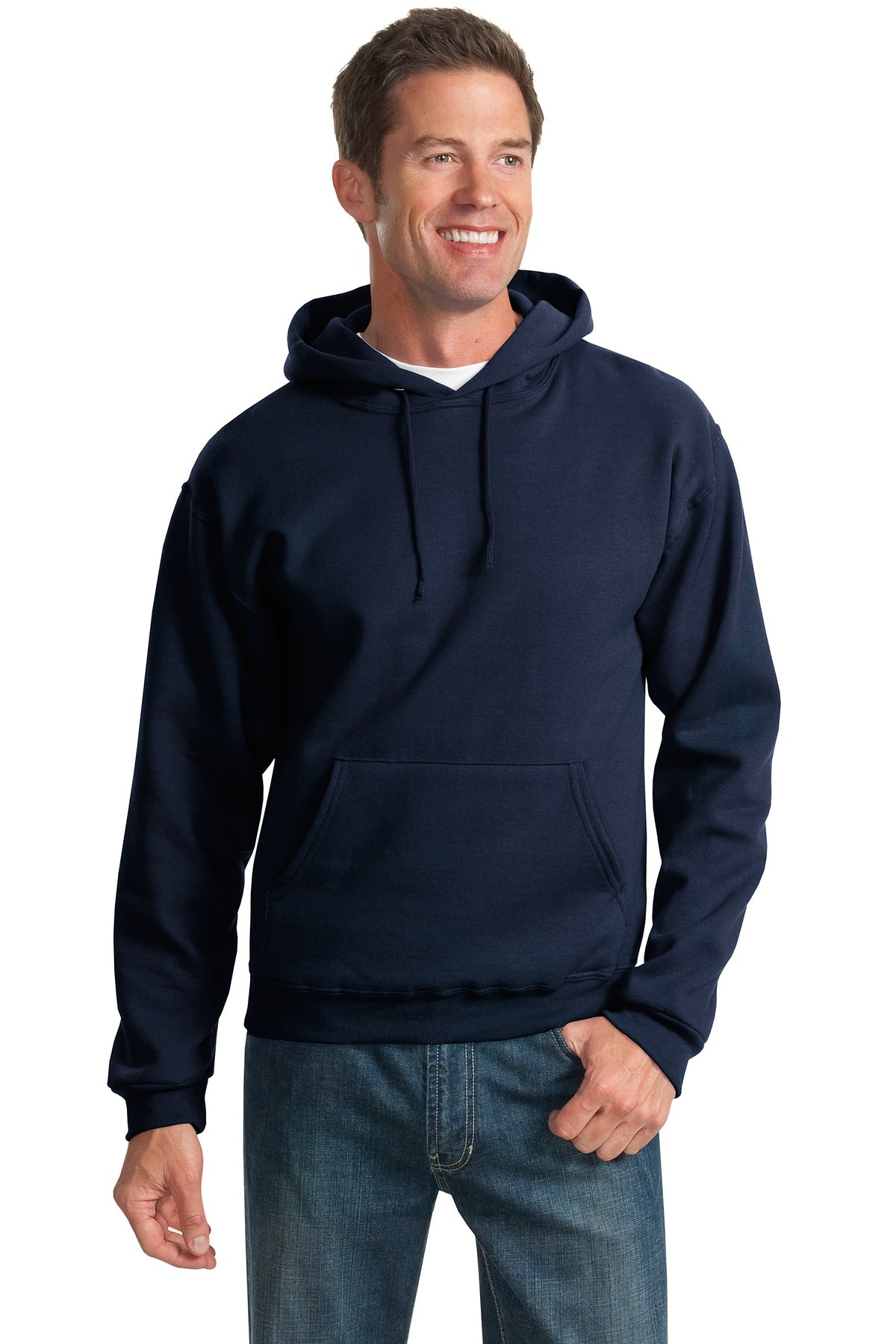 8-ounce 50/50 cotton/poly NuBlend pill-resistant fleeceHigh  - Navy