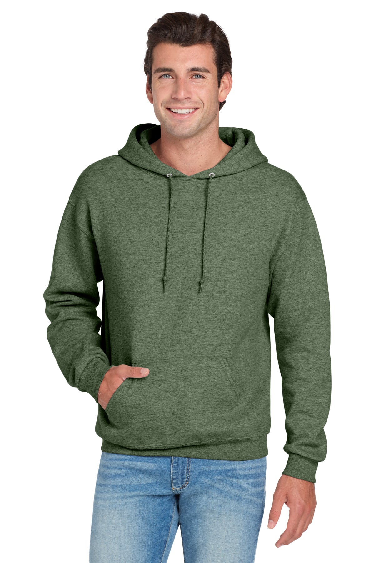 8-ounce 50/50 cotton/poly NuBlend pill-resistant fleeceHigh  - Military Green Heather