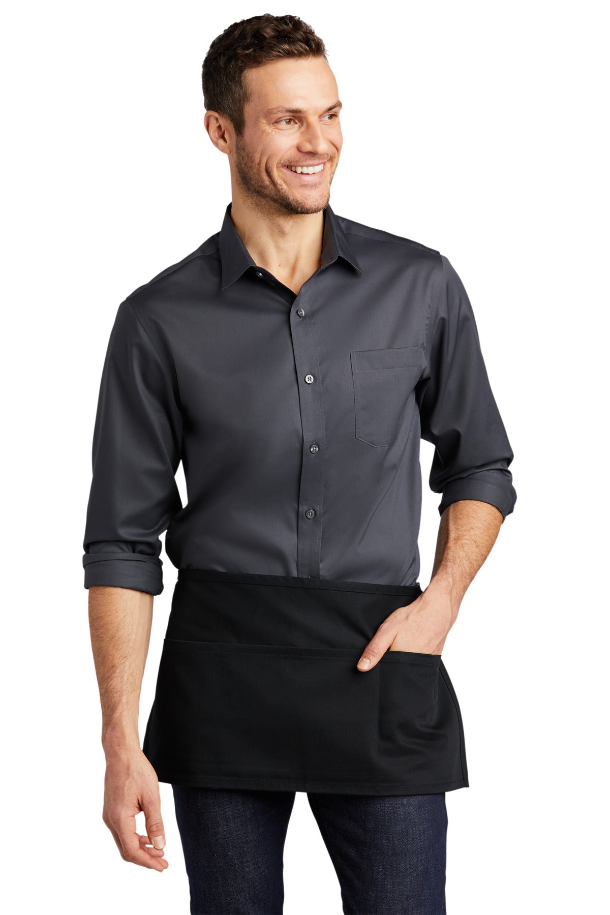 With three pockets on both sides this durable reversible apr - Black
