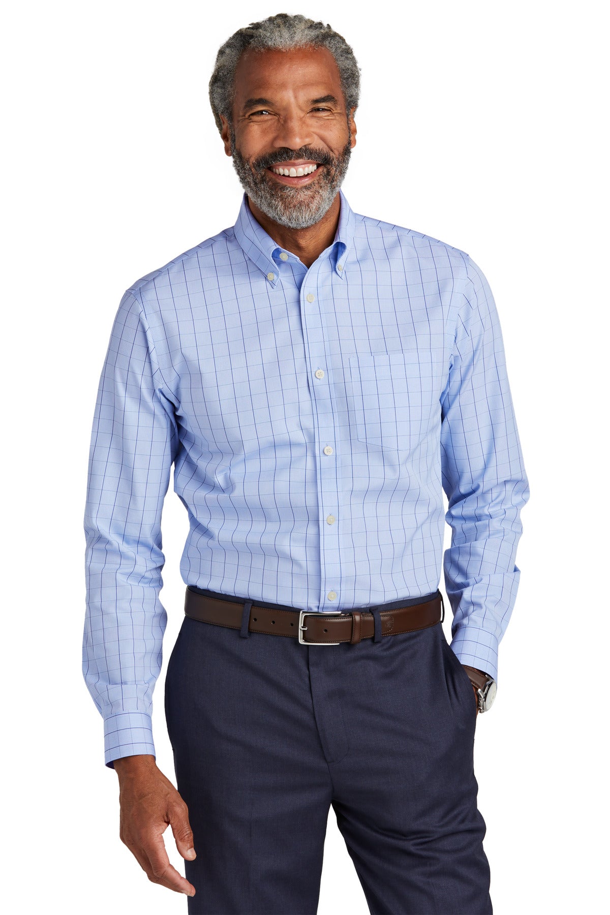 Make a statement with this classic woven shirt featuring a s - Newport Blue