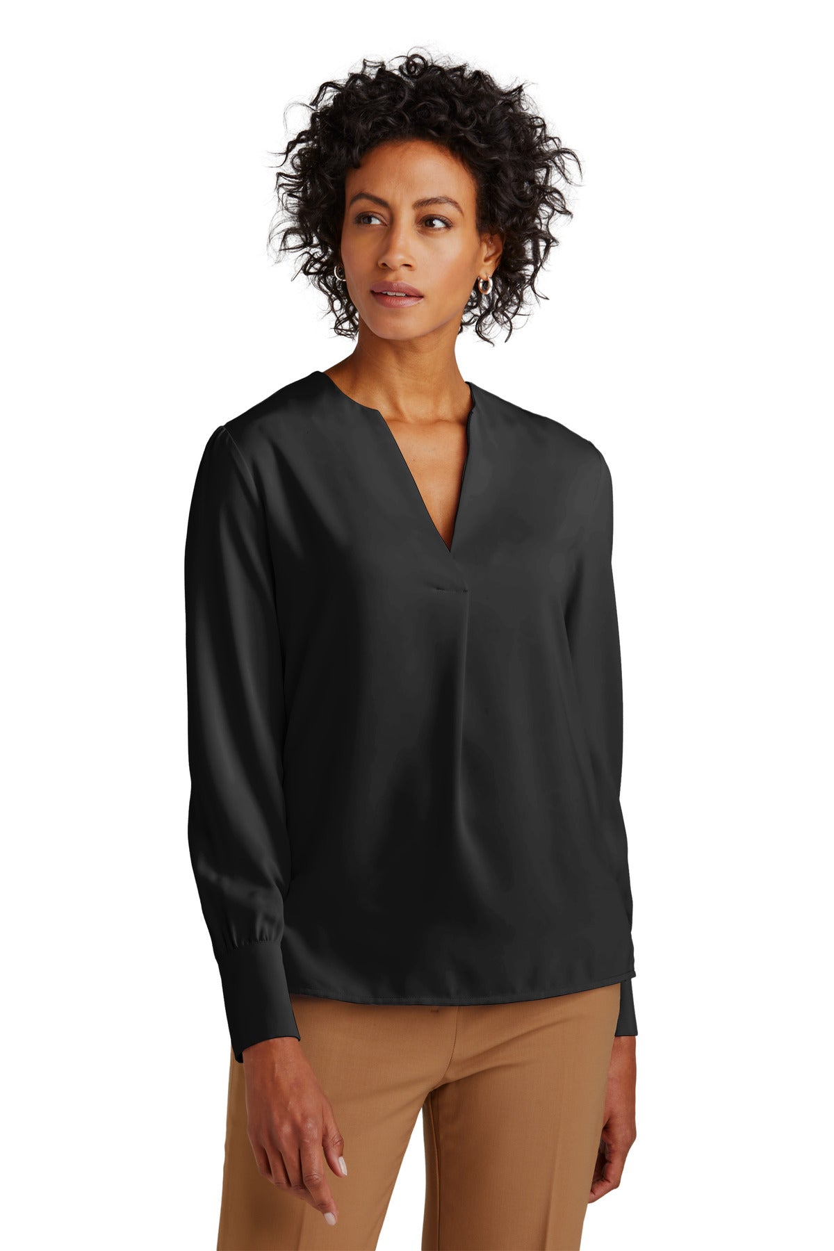 The soft satin fabric of this versatile blouse has a subtle  - Deep Black