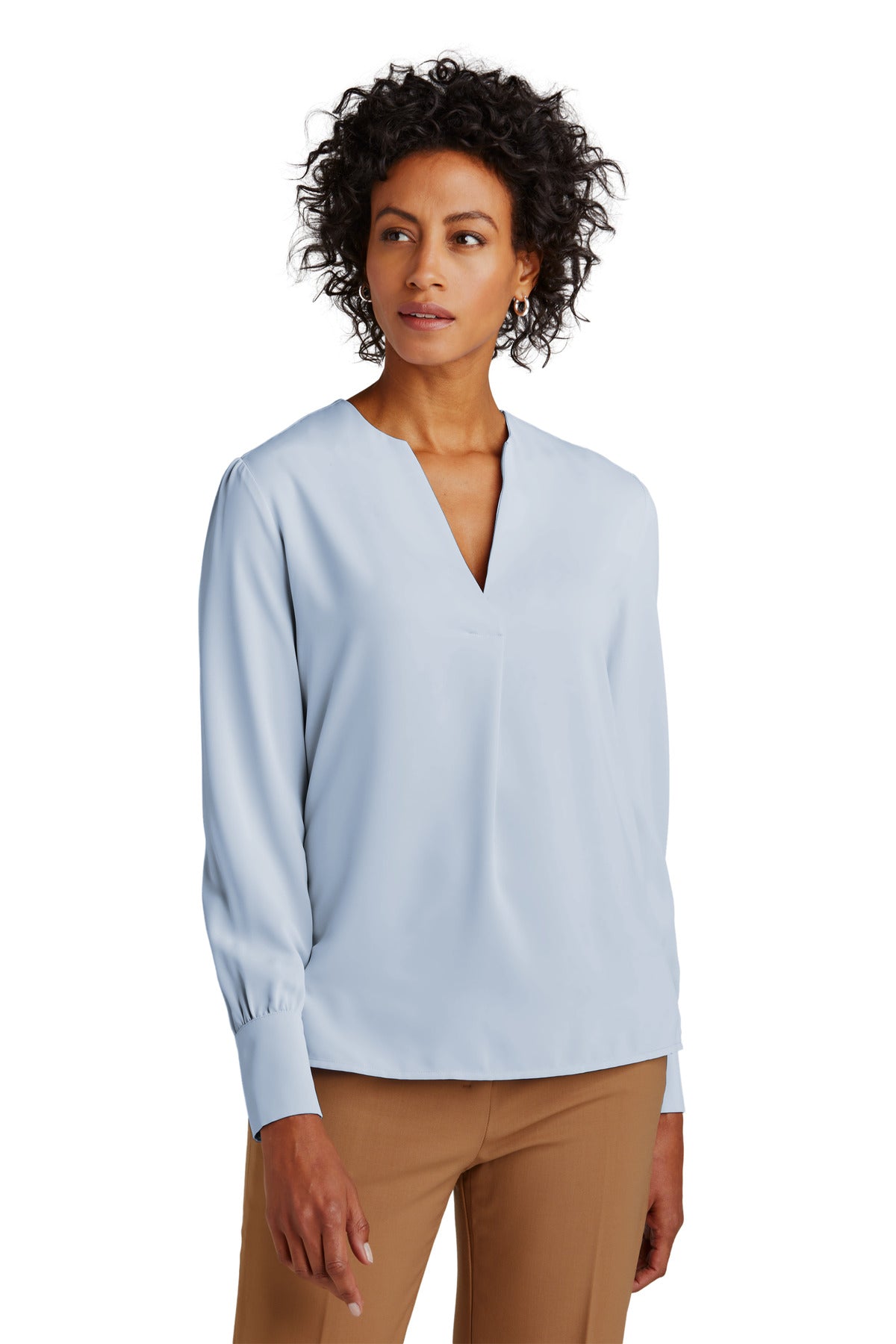 The soft satin fabric of this versatile blouse has a subtle  - Heritage Blue