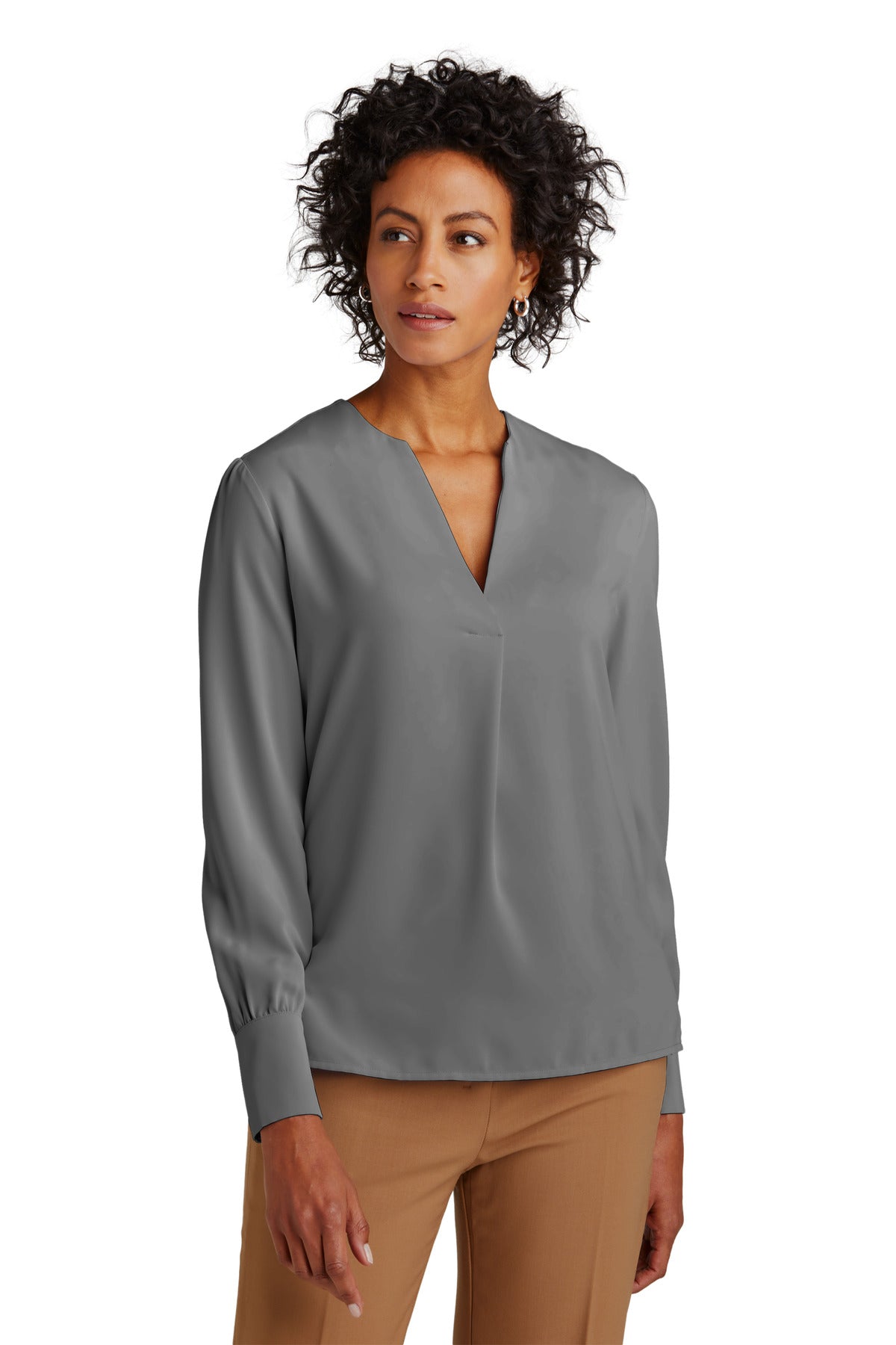 The soft satin fabric of this versatile blouse has a subtle  - Shadow Grey