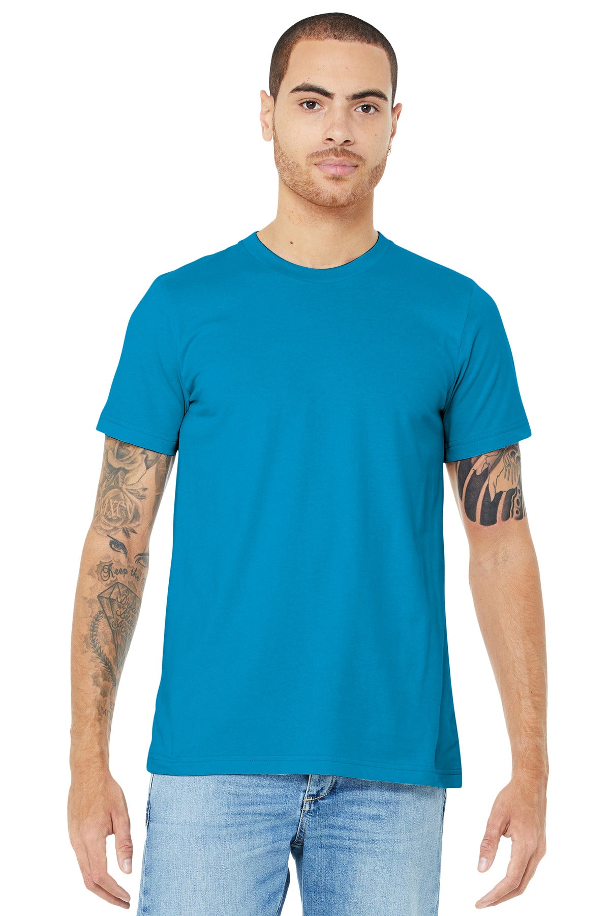 Retail fit Tear-away label Side seamed Shoulder taping Solid - Aqua
